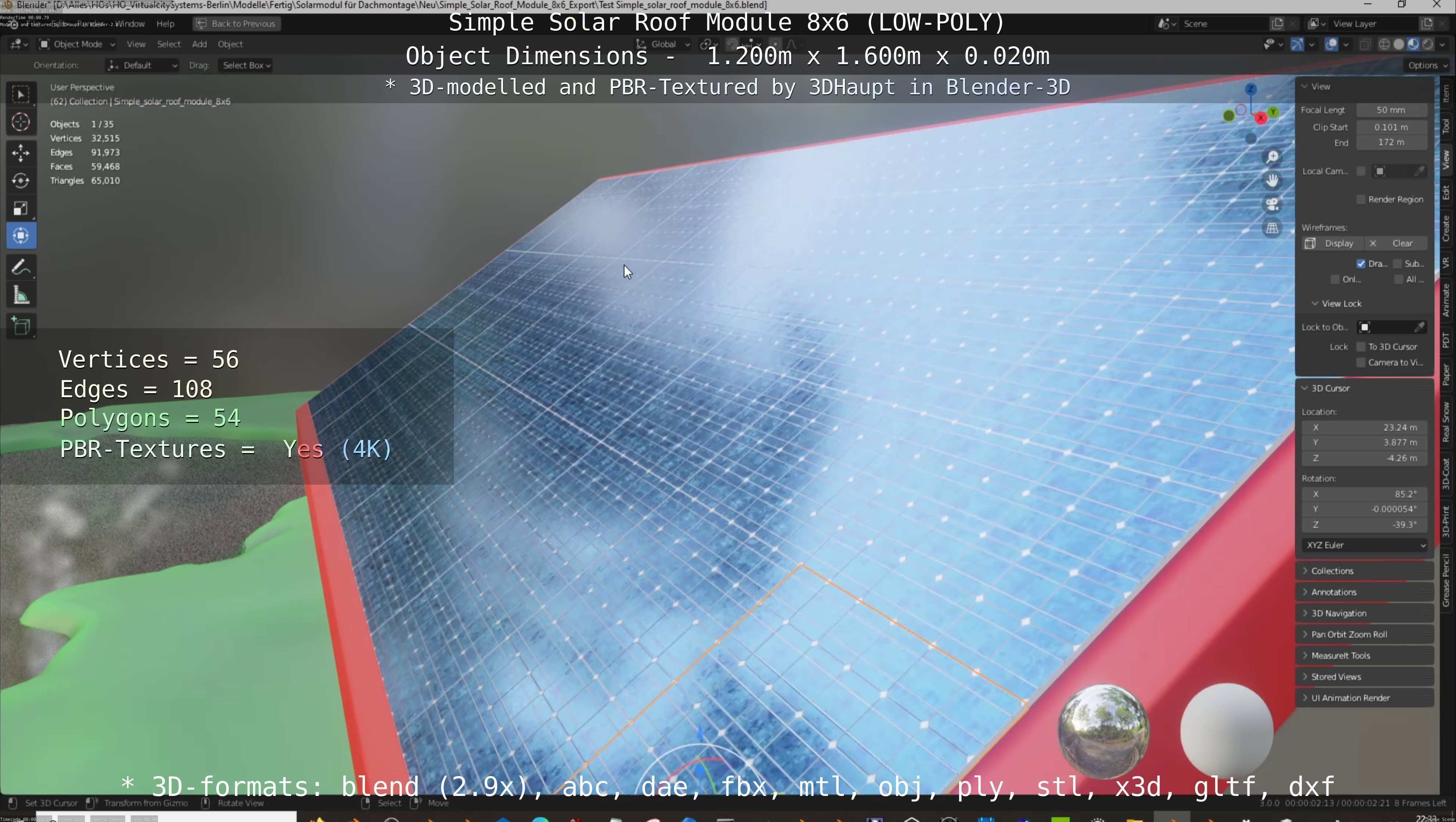 Simple Solar Roof Module 8x6 Low-poly 3D model_31
