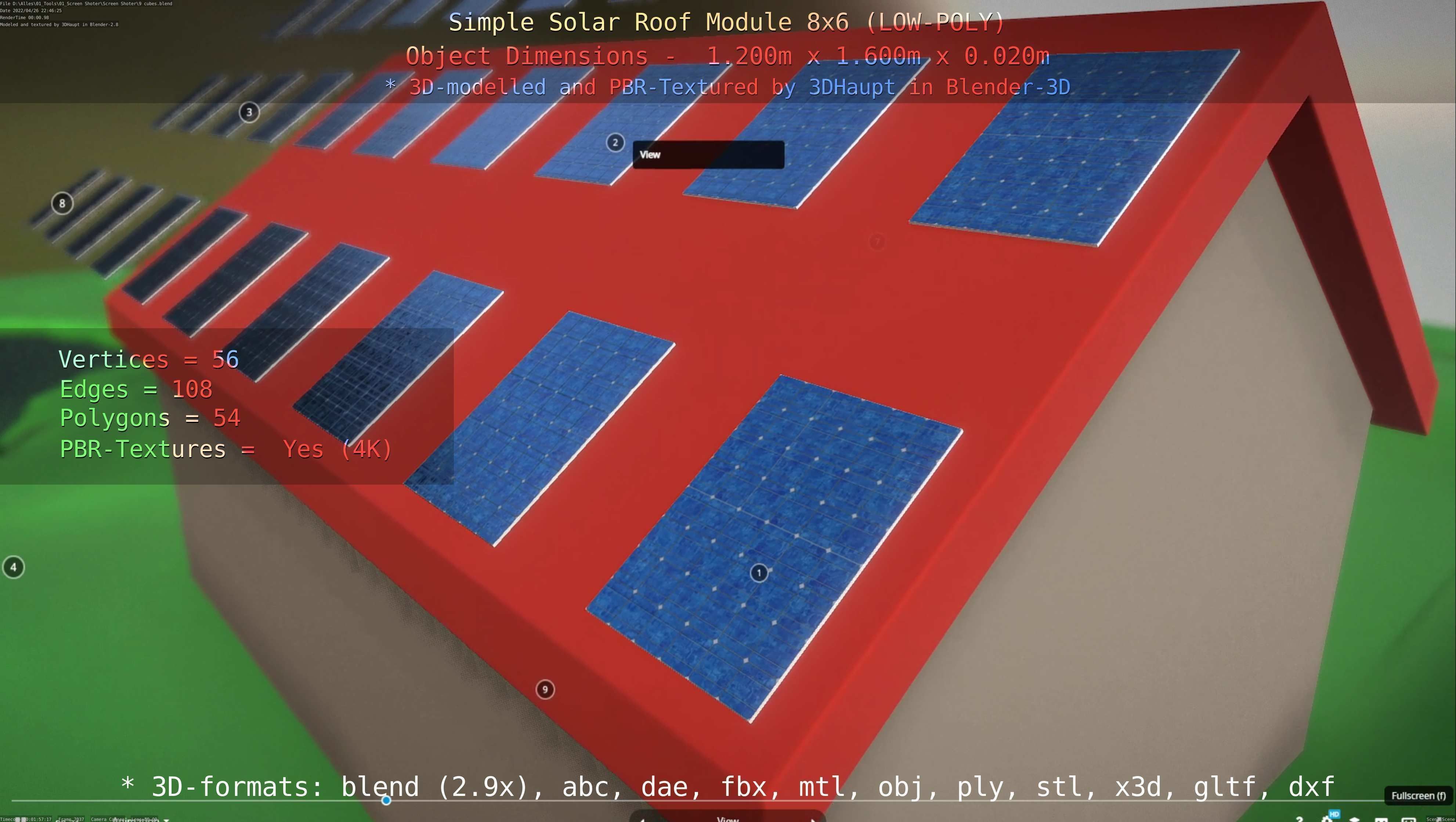 Simple Solar Roof Module 8x6 Low-poly 3D model_51