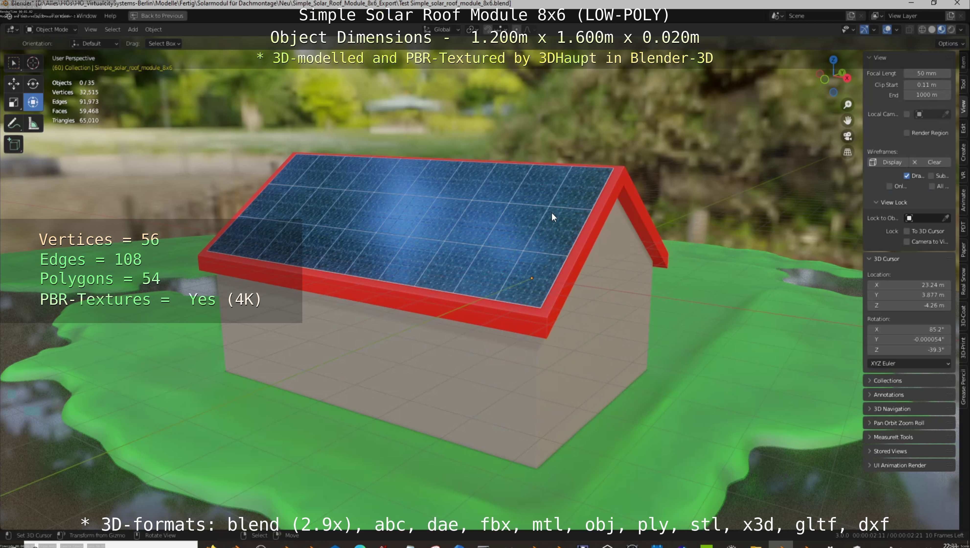 Simple Solar Roof Module 8x6 Low-poly 3D model_140