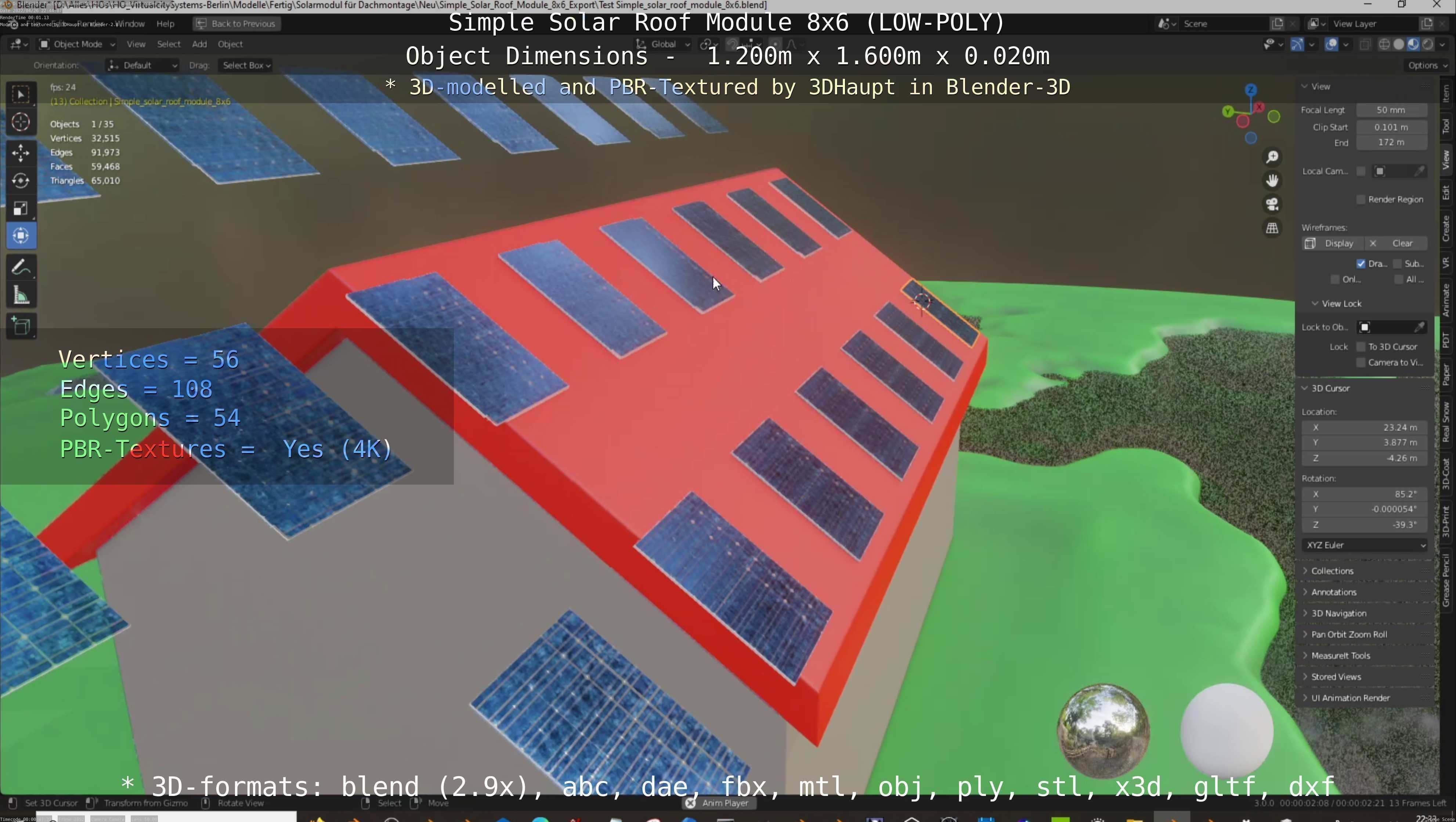 Simple Solar Roof Module 8x6 Low-poly 3D model_22