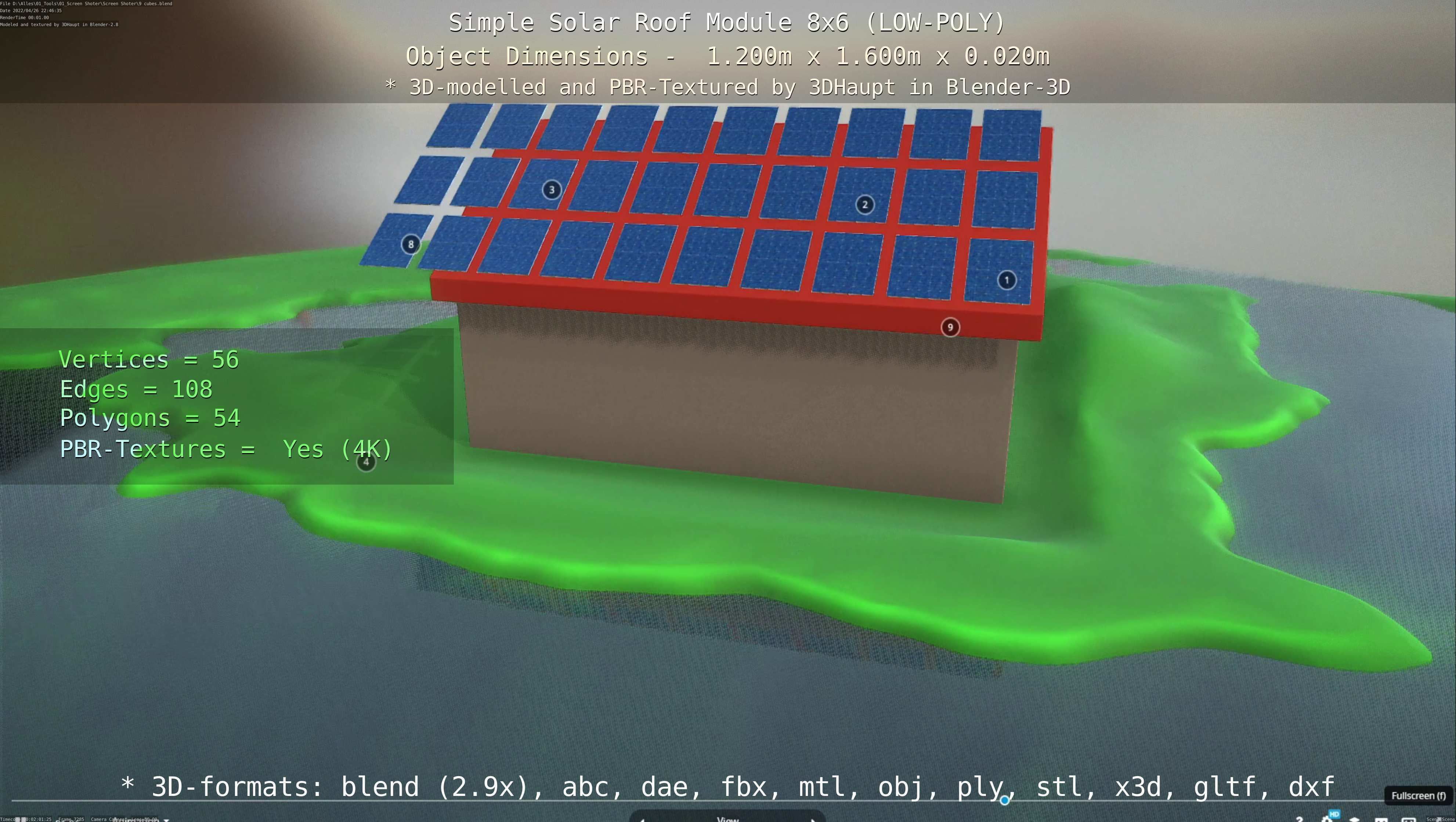 Simple Solar Roof Module 8x6 Low-poly 3D model_54
