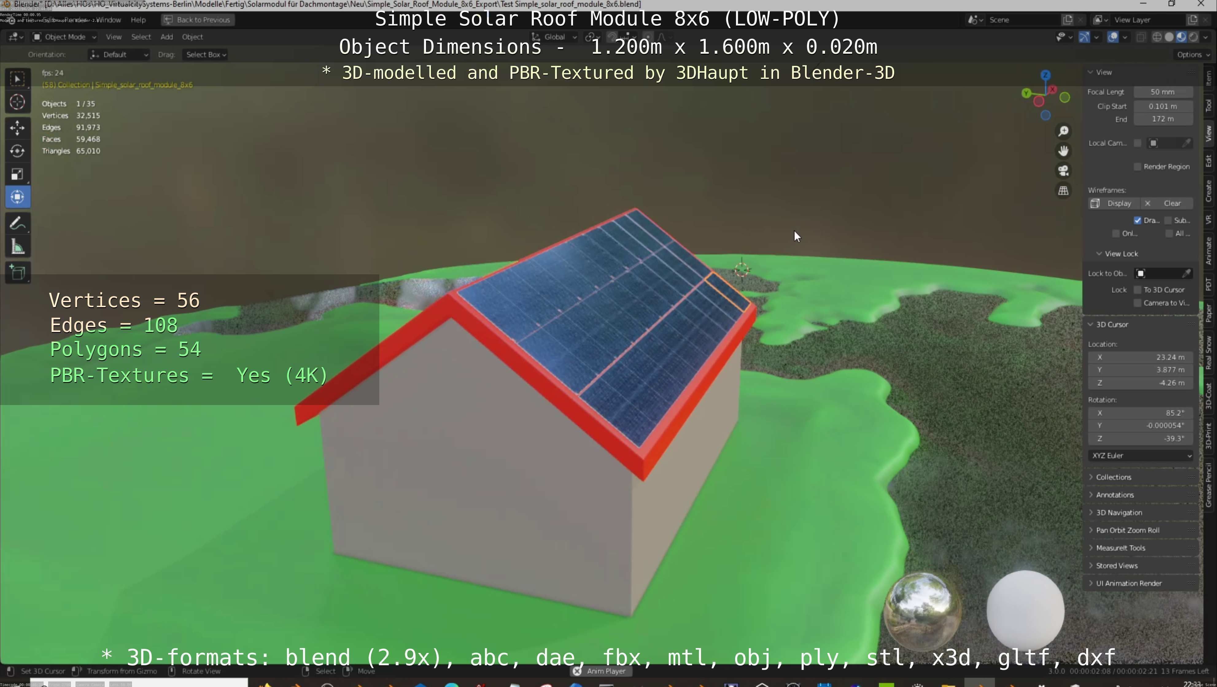 Simple Solar Roof Module 8x6 Low-poly 3D model_18