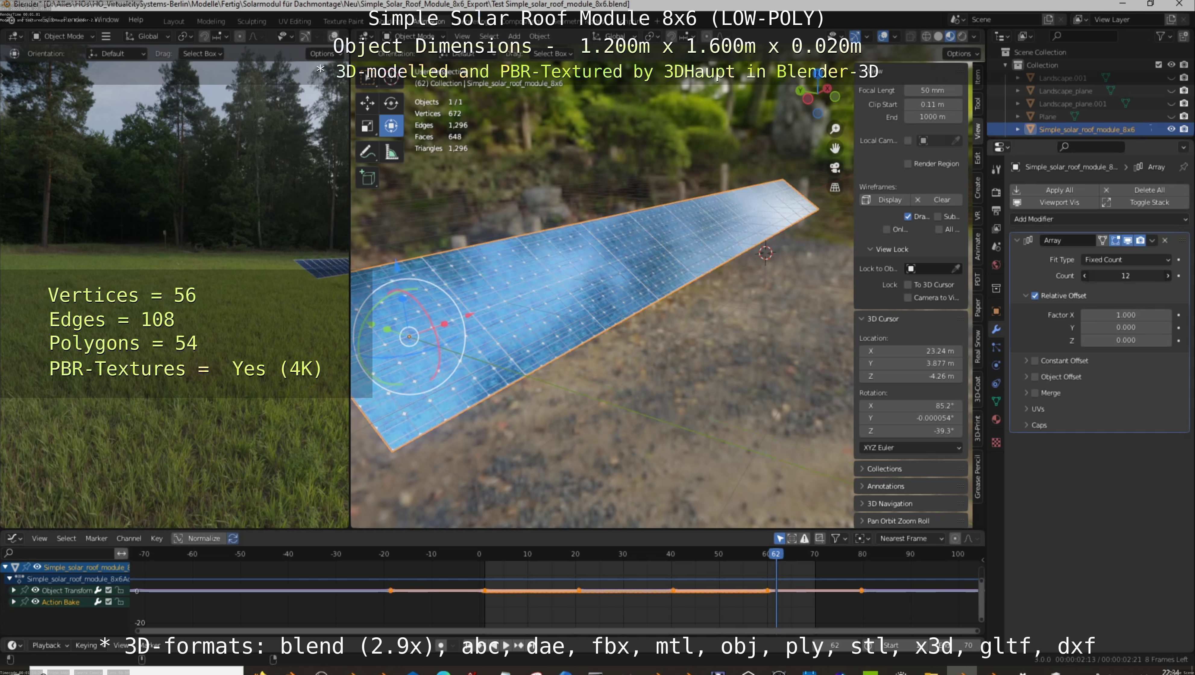 Simple Solar Roof Module 8x6 Low-poly 3D model_94