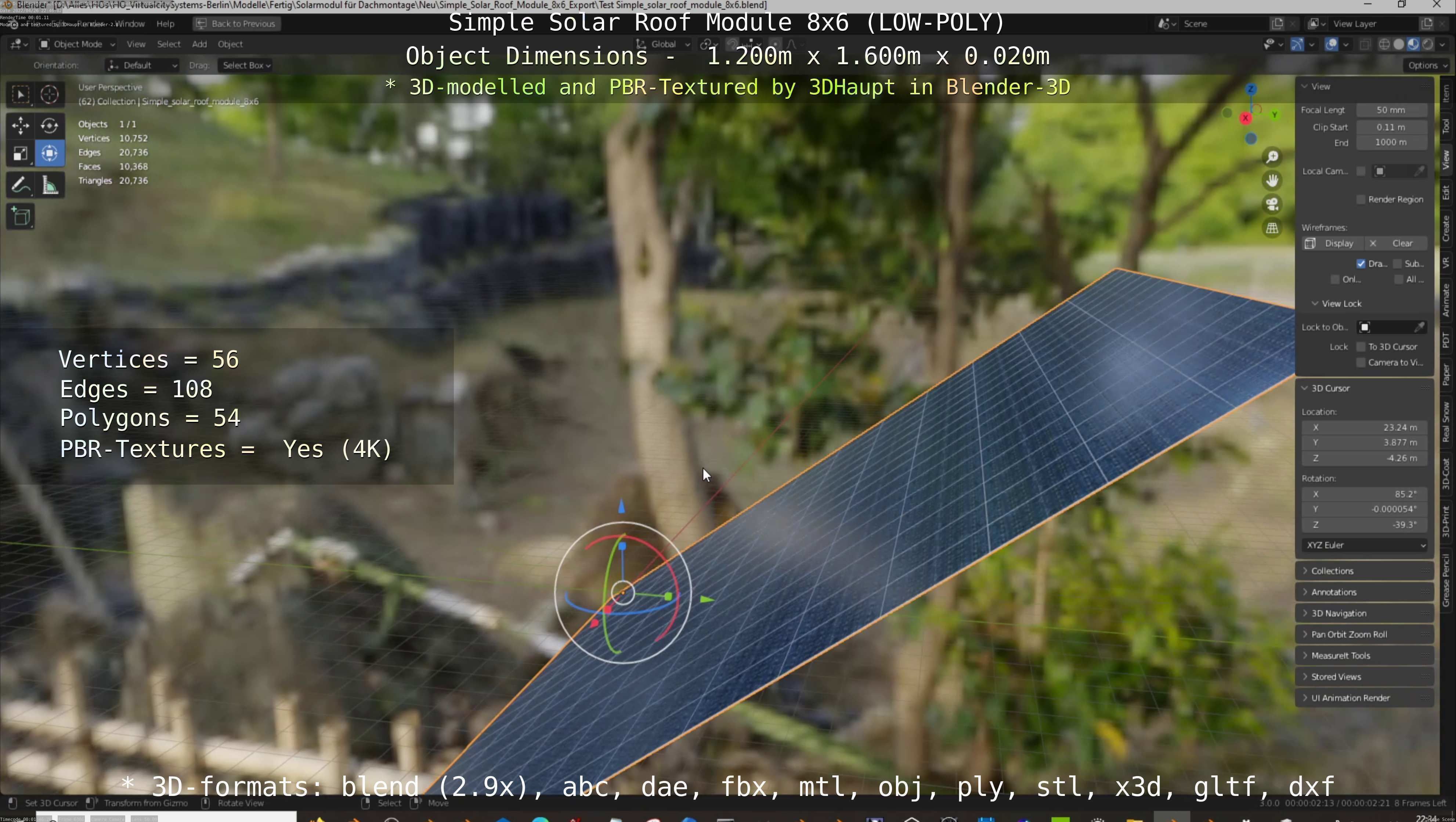 Simple Solar Roof Module 8x6 Low-poly 3D model_121