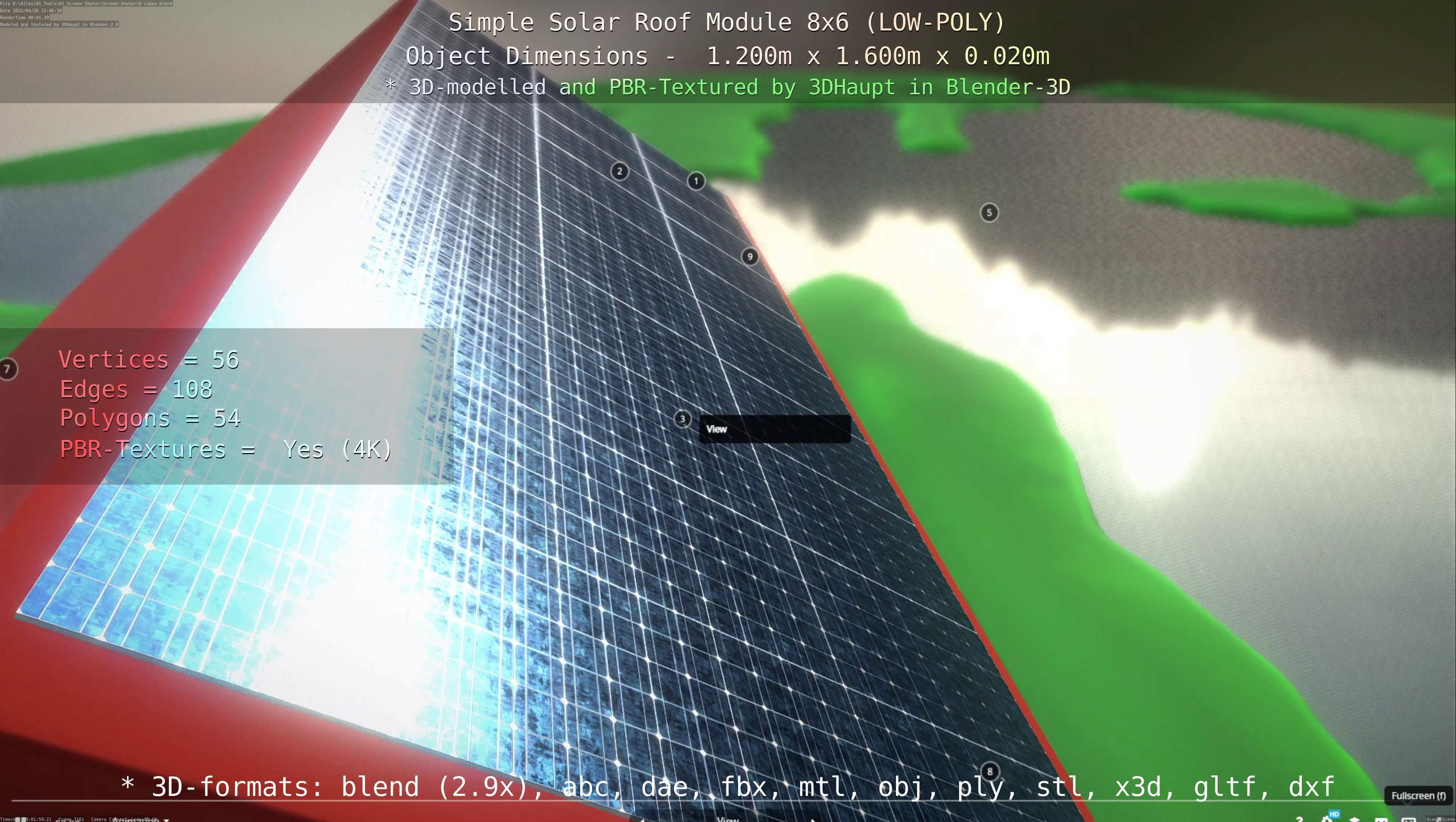 Simple Solar Roof Module 8x6 Low-poly 3D model_130