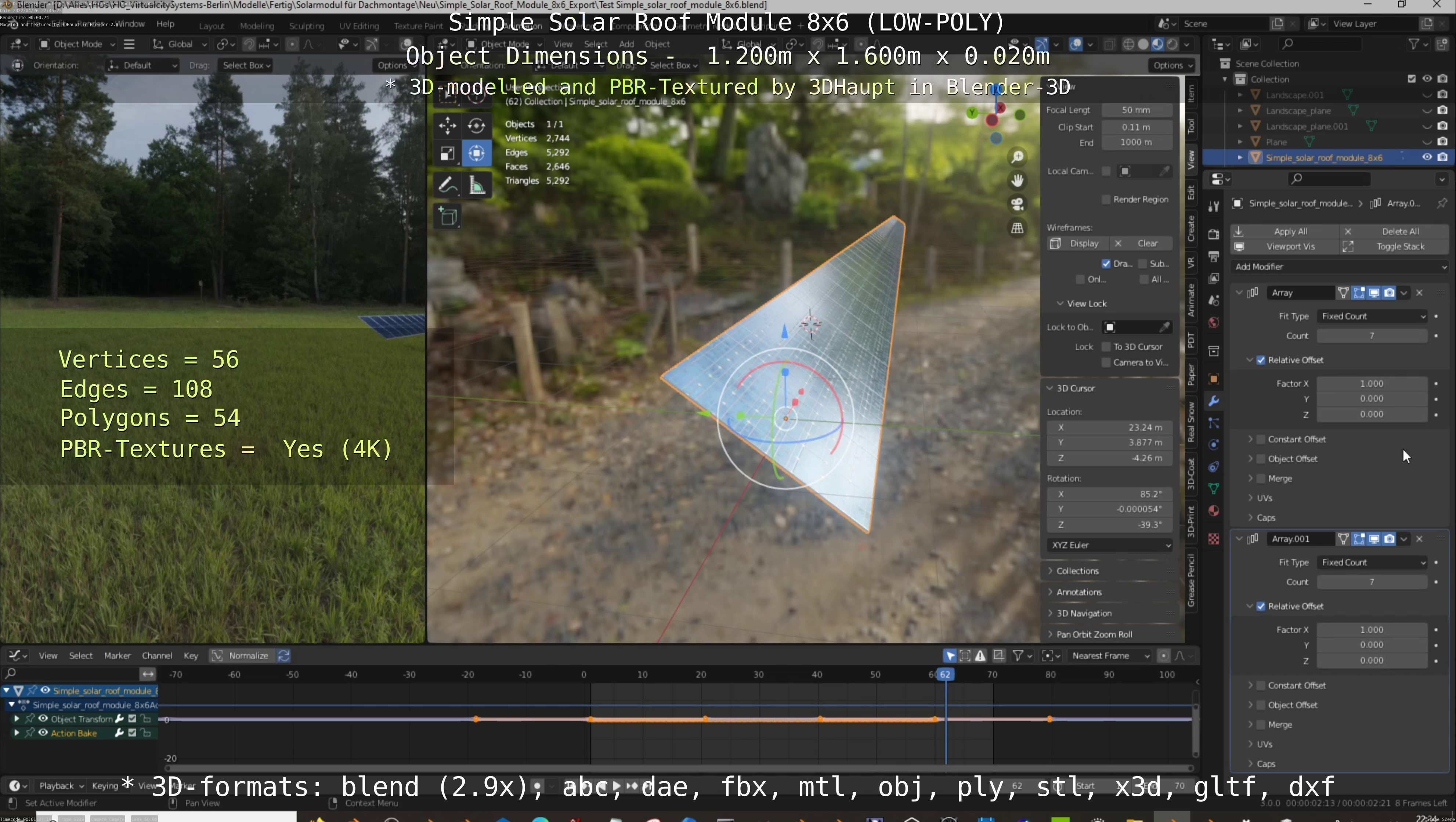 Simple Solar Roof Module 8x6 Low-poly 3D model_102