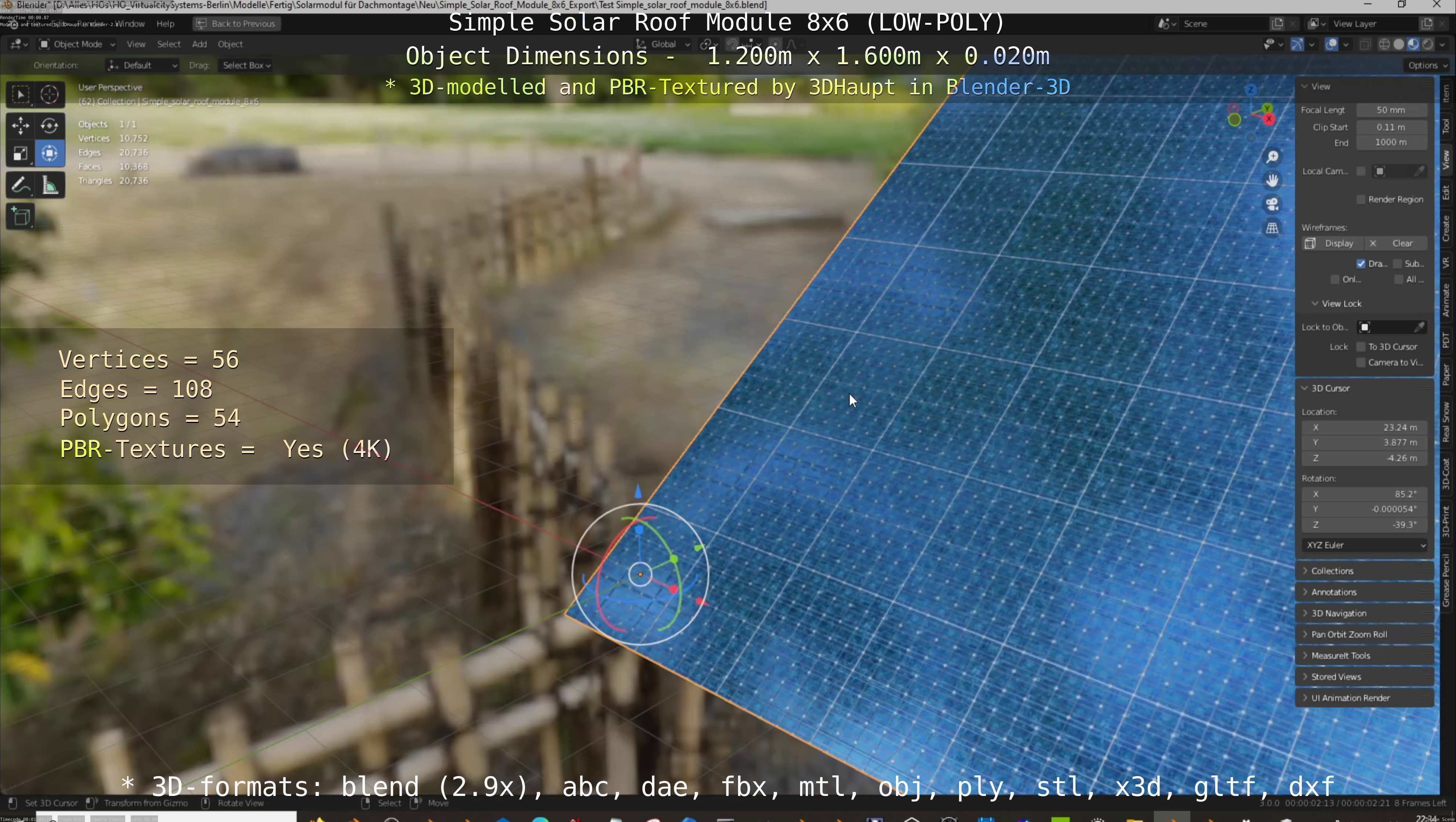 Simple Solar Roof Module 8x6 Low-poly 3D model_28