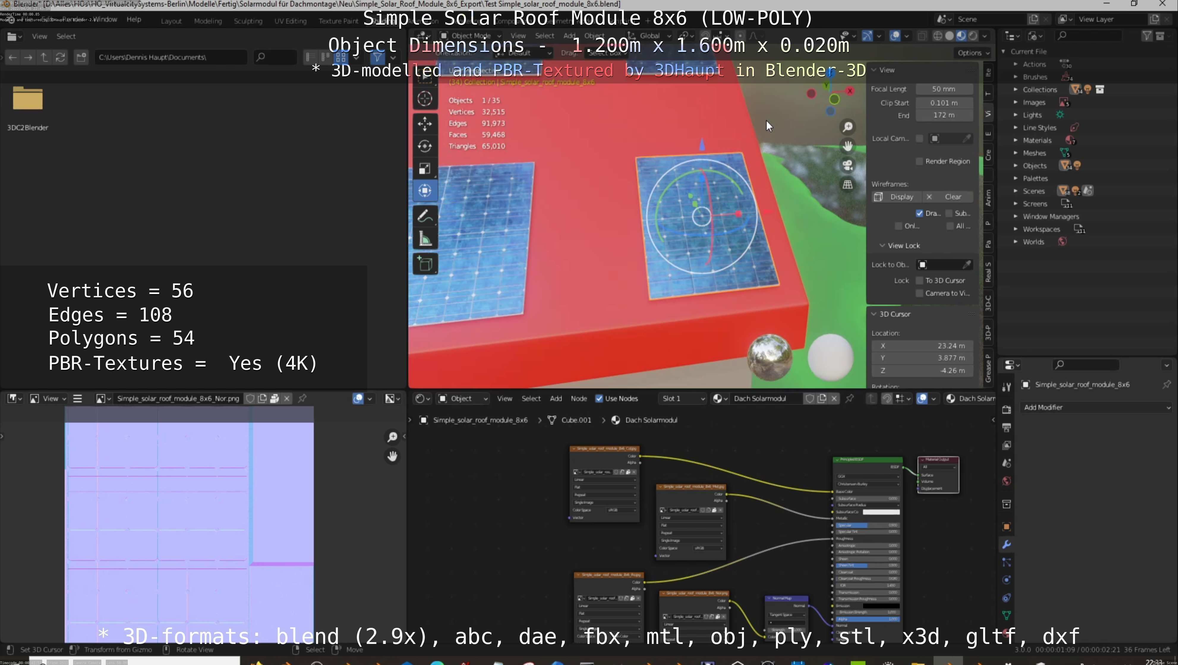 Simple Solar Roof Module 8x6 Low-poly 3D model_19