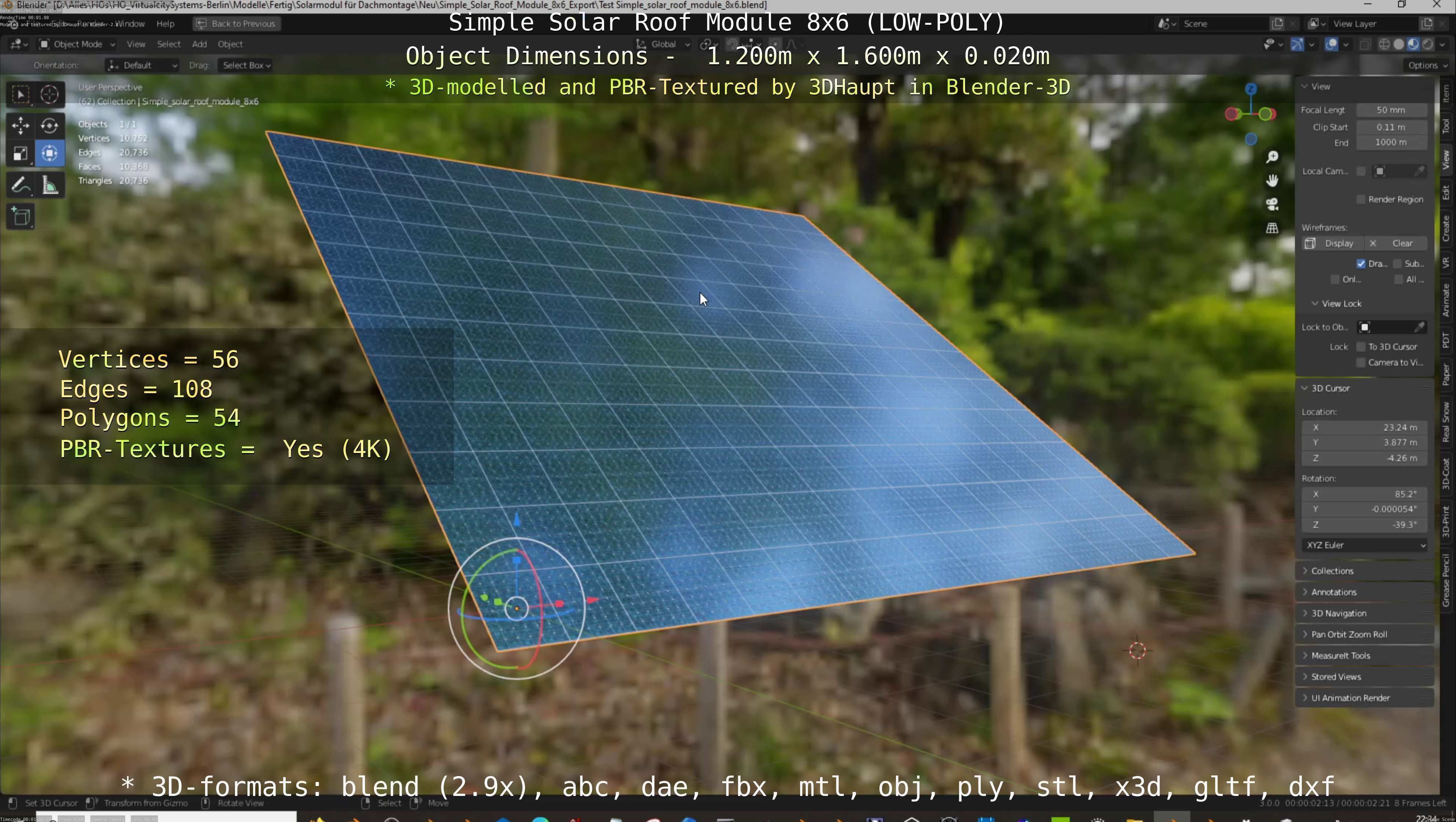 Simple Solar Roof Module 8x6 Low-poly 3D model_113