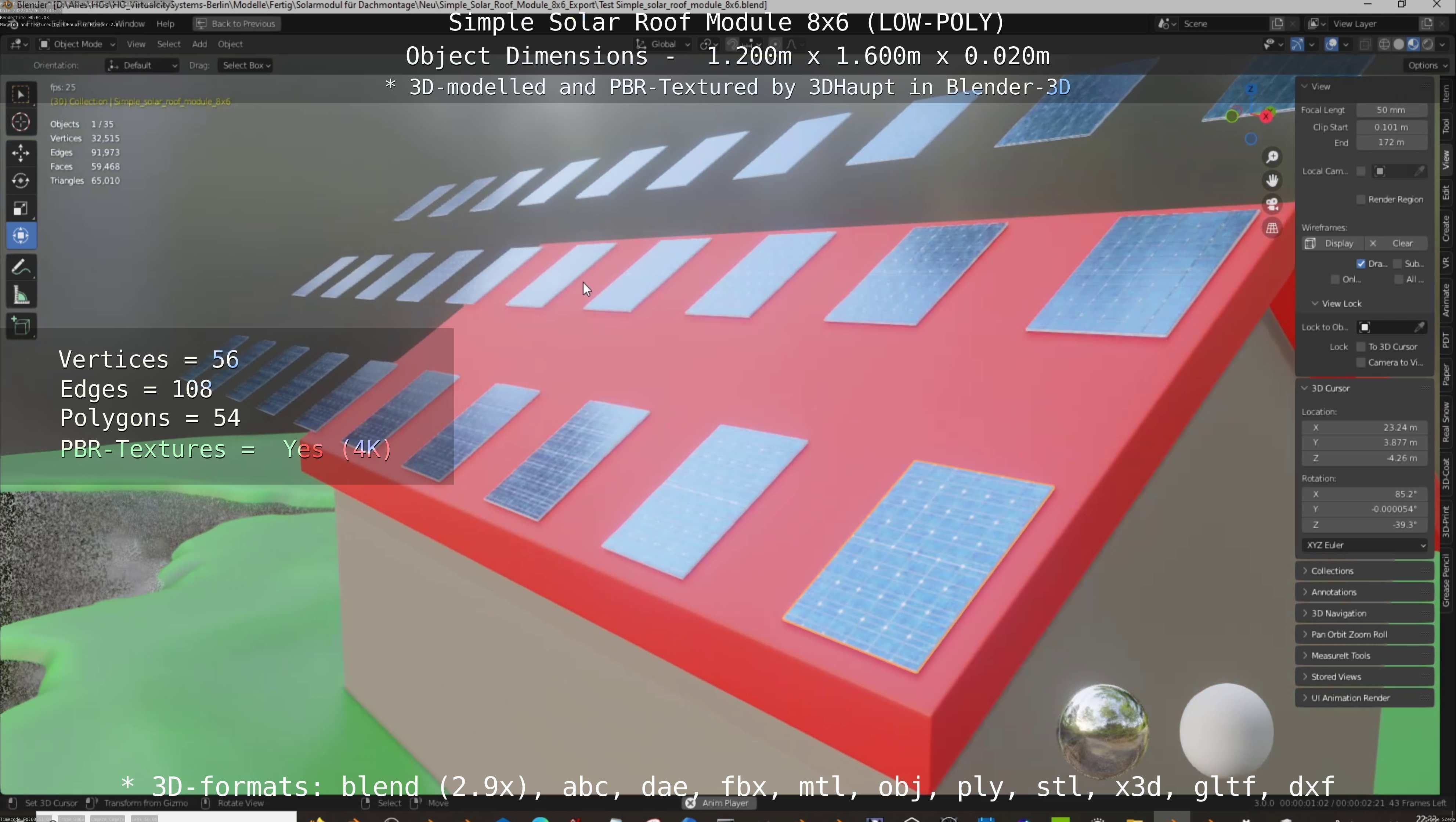 Simple Solar Roof Module 8x6 Low-poly 3D model_23