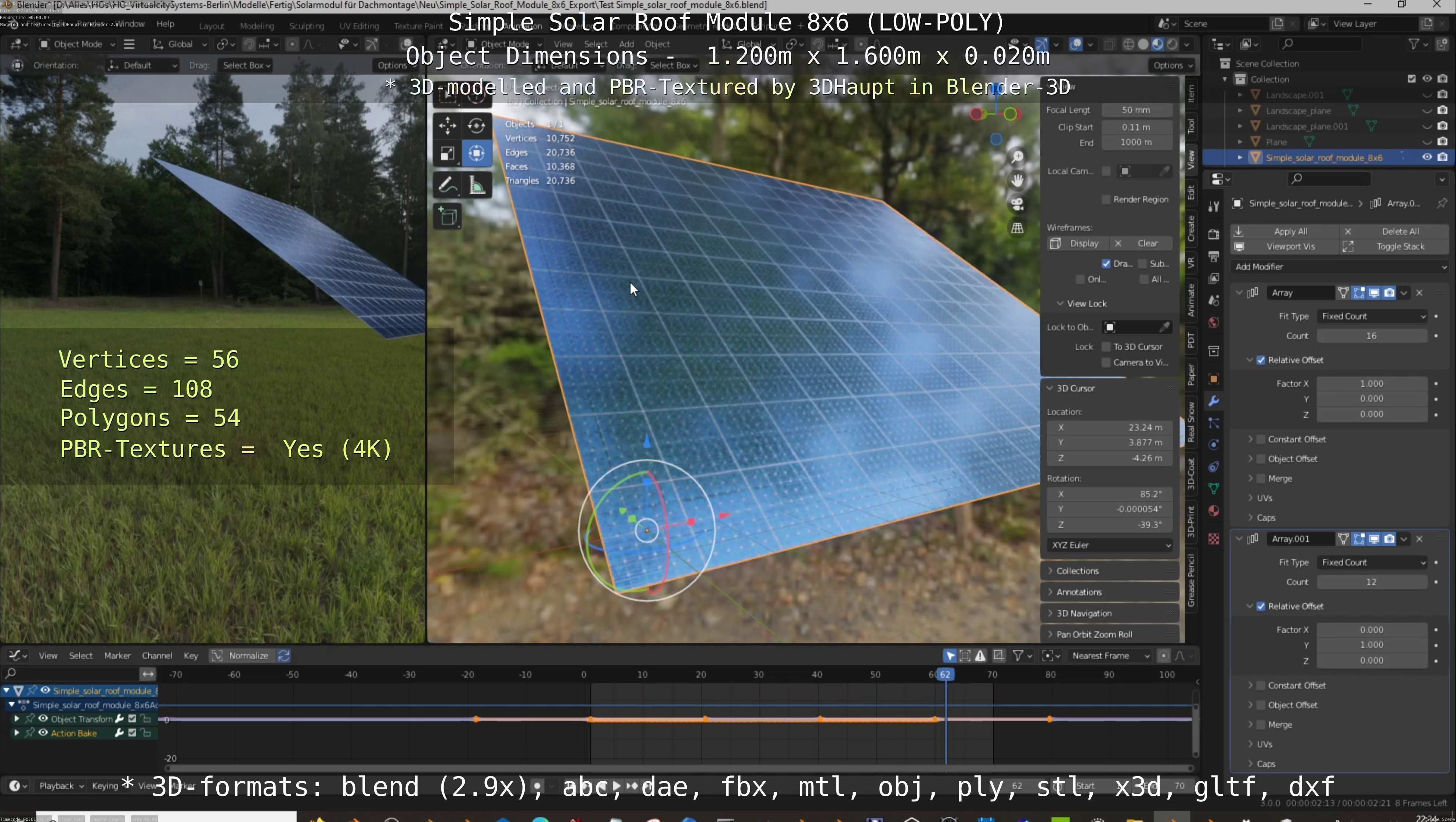 Simple Solar Roof Module 8x6 Low-poly 3D model_115