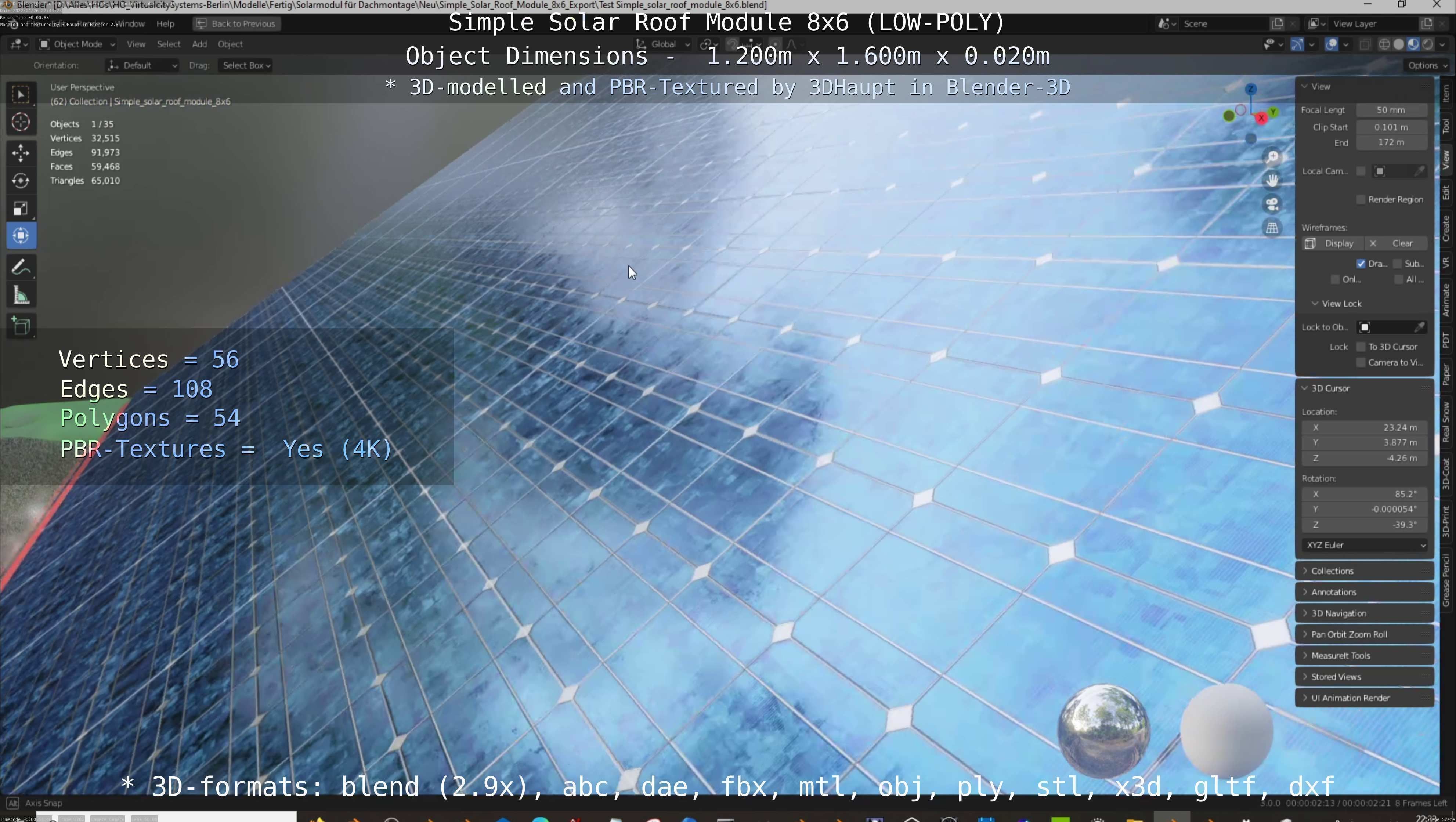 Simple Solar Roof Module 8x6 Low-poly 3D model_25