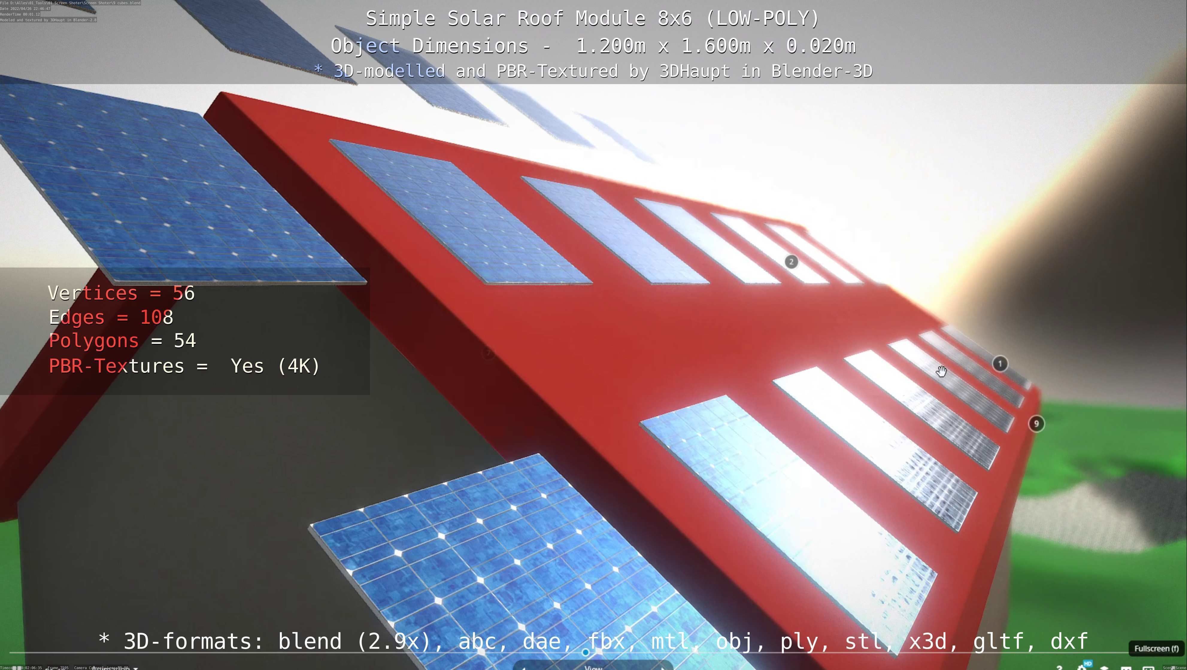 Simple Solar Roof Module 8x6 Low-poly 3D model_128