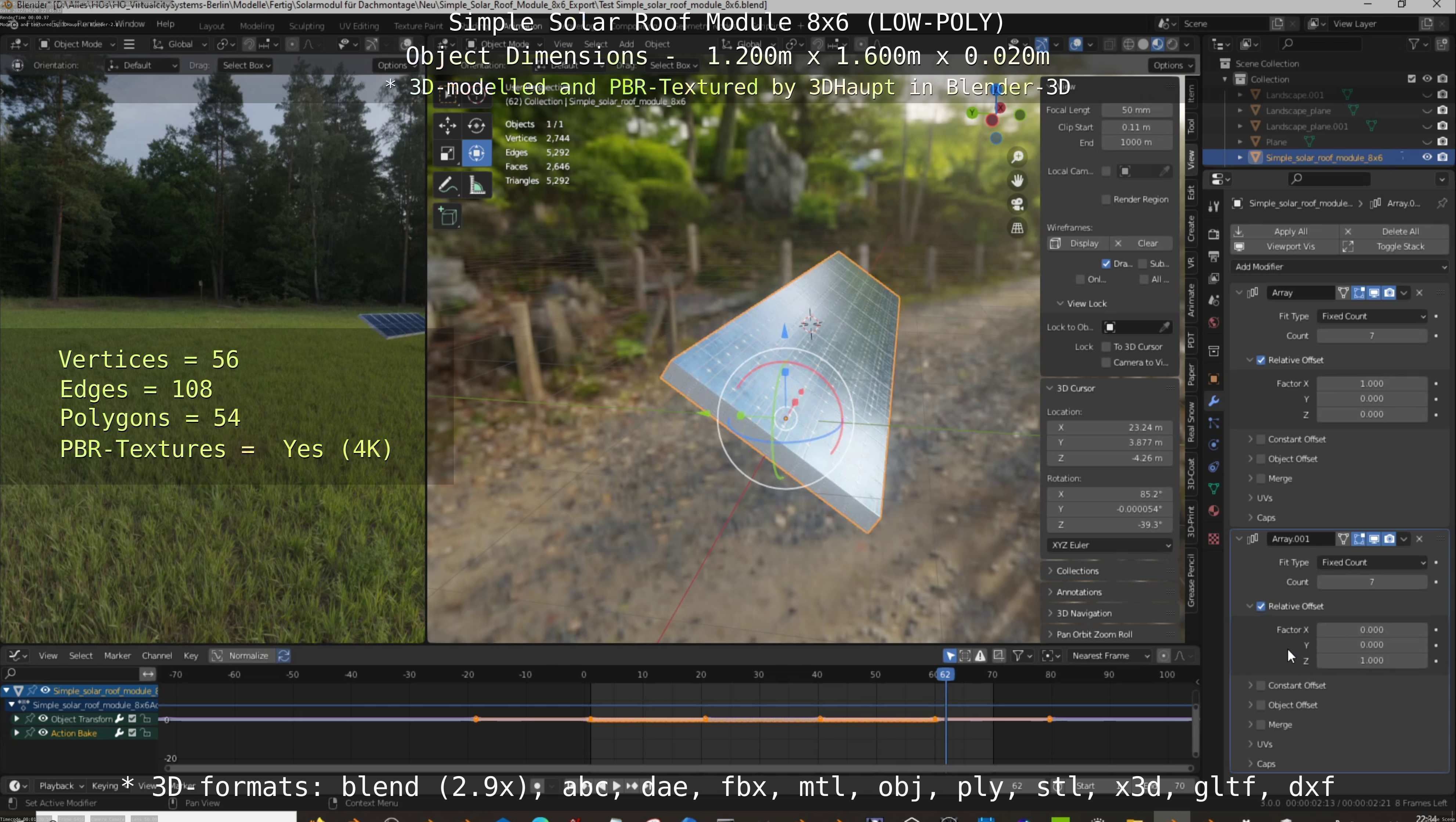 Simple Solar Roof Module 8x6 Low-poly 3D model_106