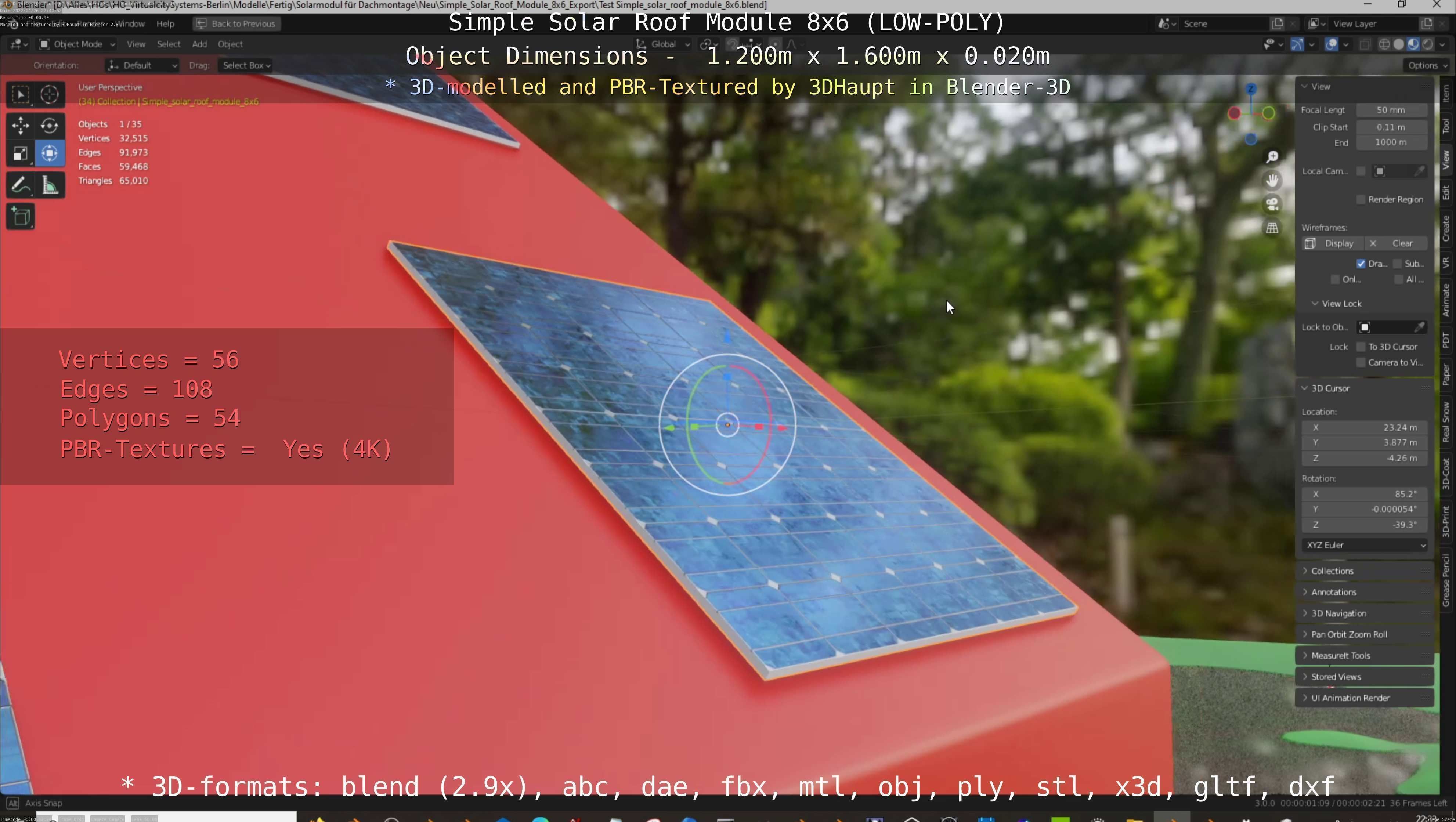 Simple Solar Roof Module 8x6 Low-poly 3D model_144