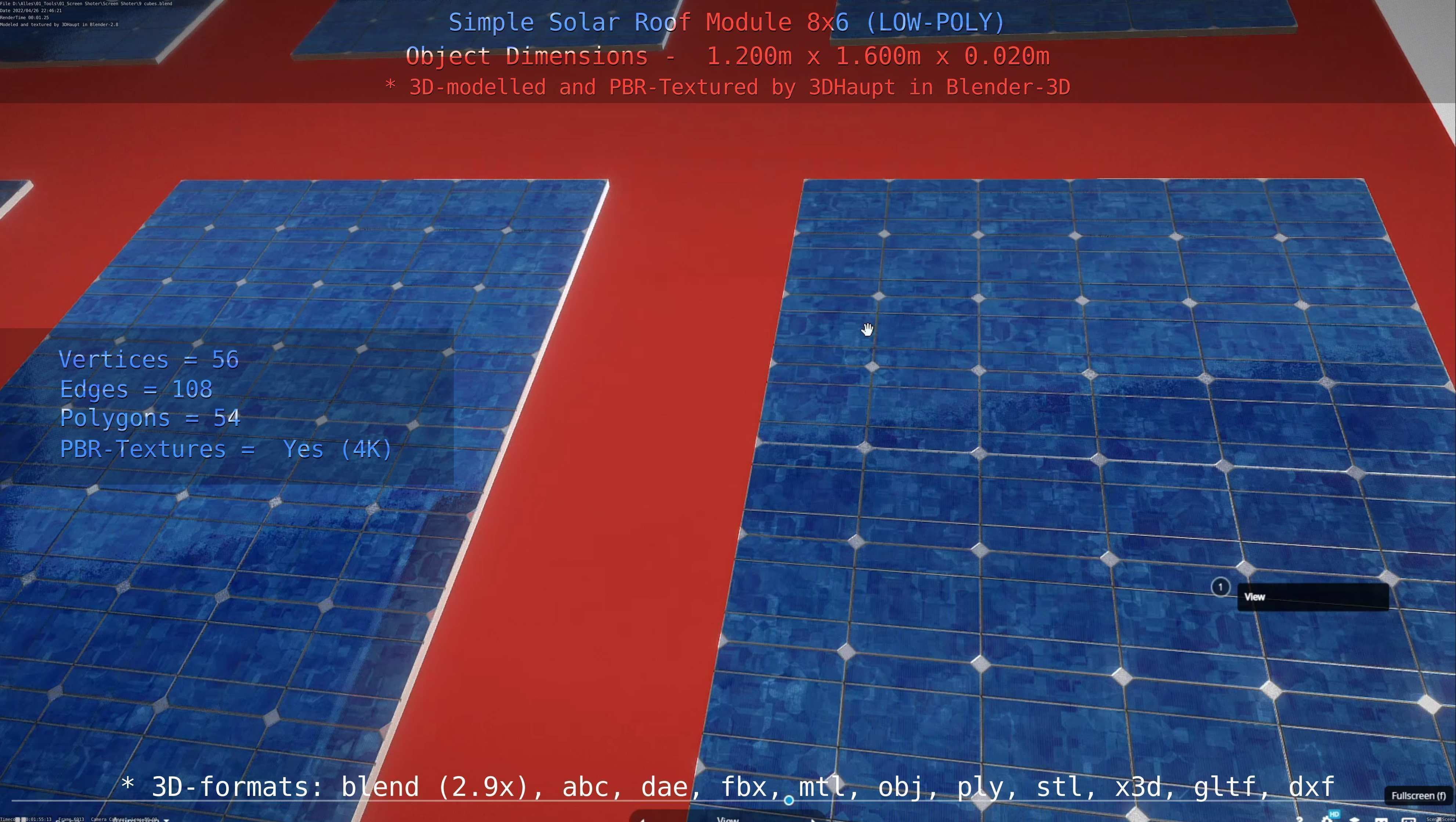 Simple Solar Roof Module 8x6 Low-poly 3D model_122