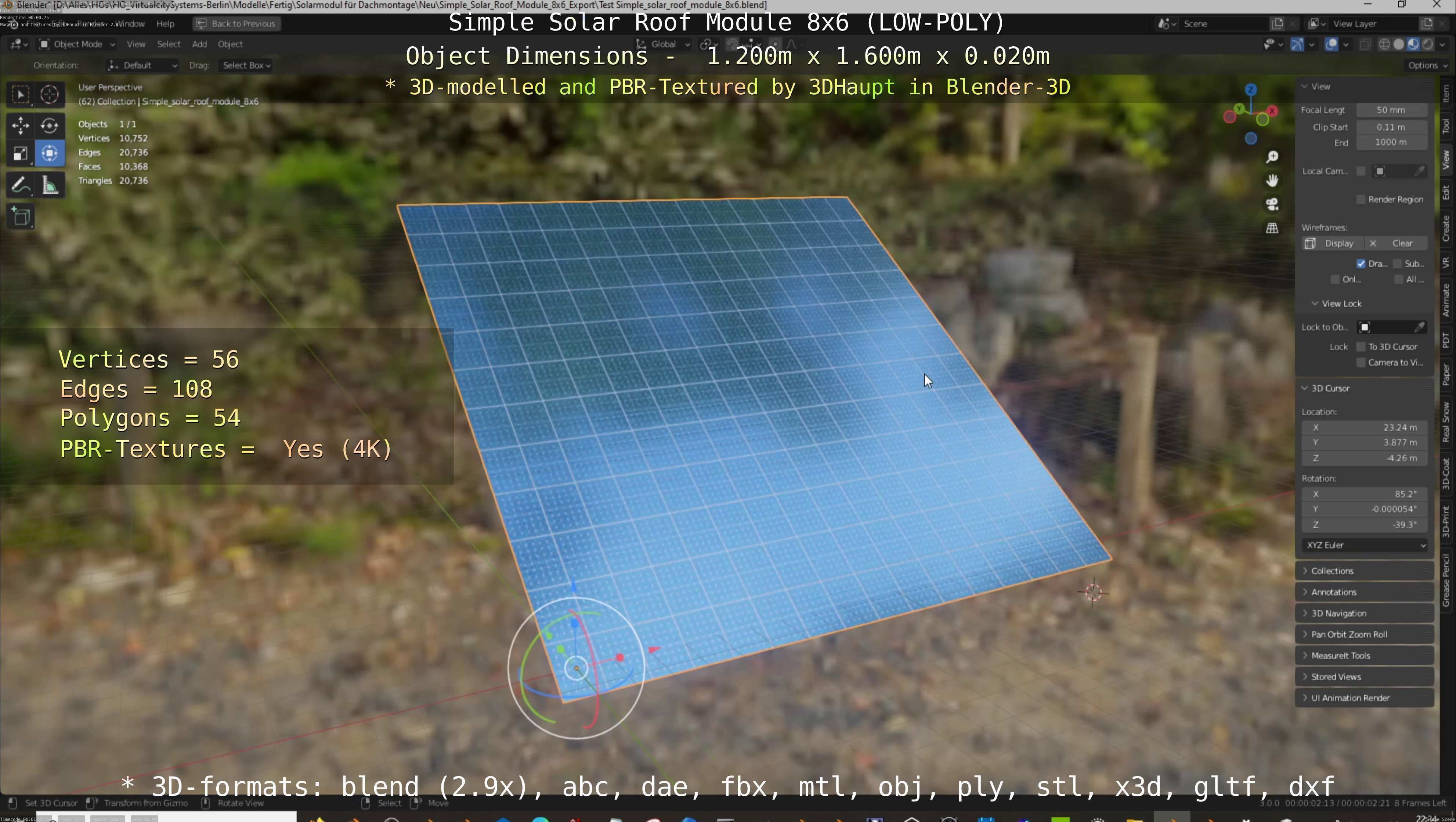 Simple Solar Roof Module 8x6 Low-poly 3D model_48