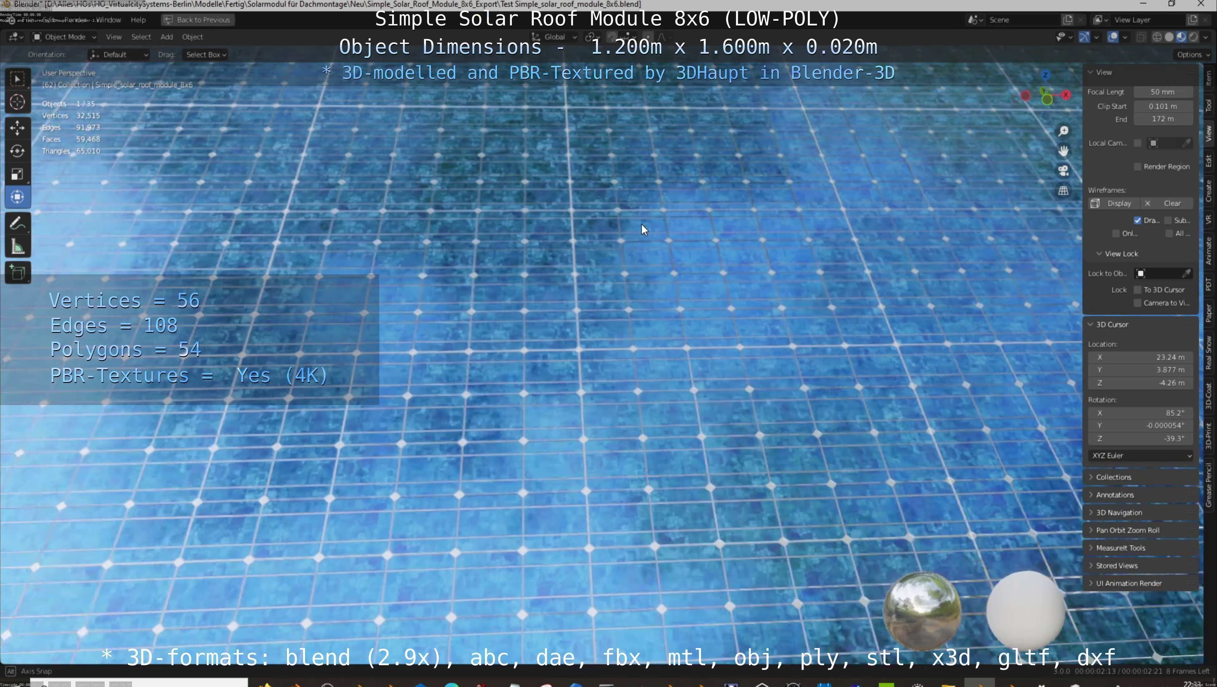 Simple Solar Roof Module 8x6 Low-poly 3D model_26