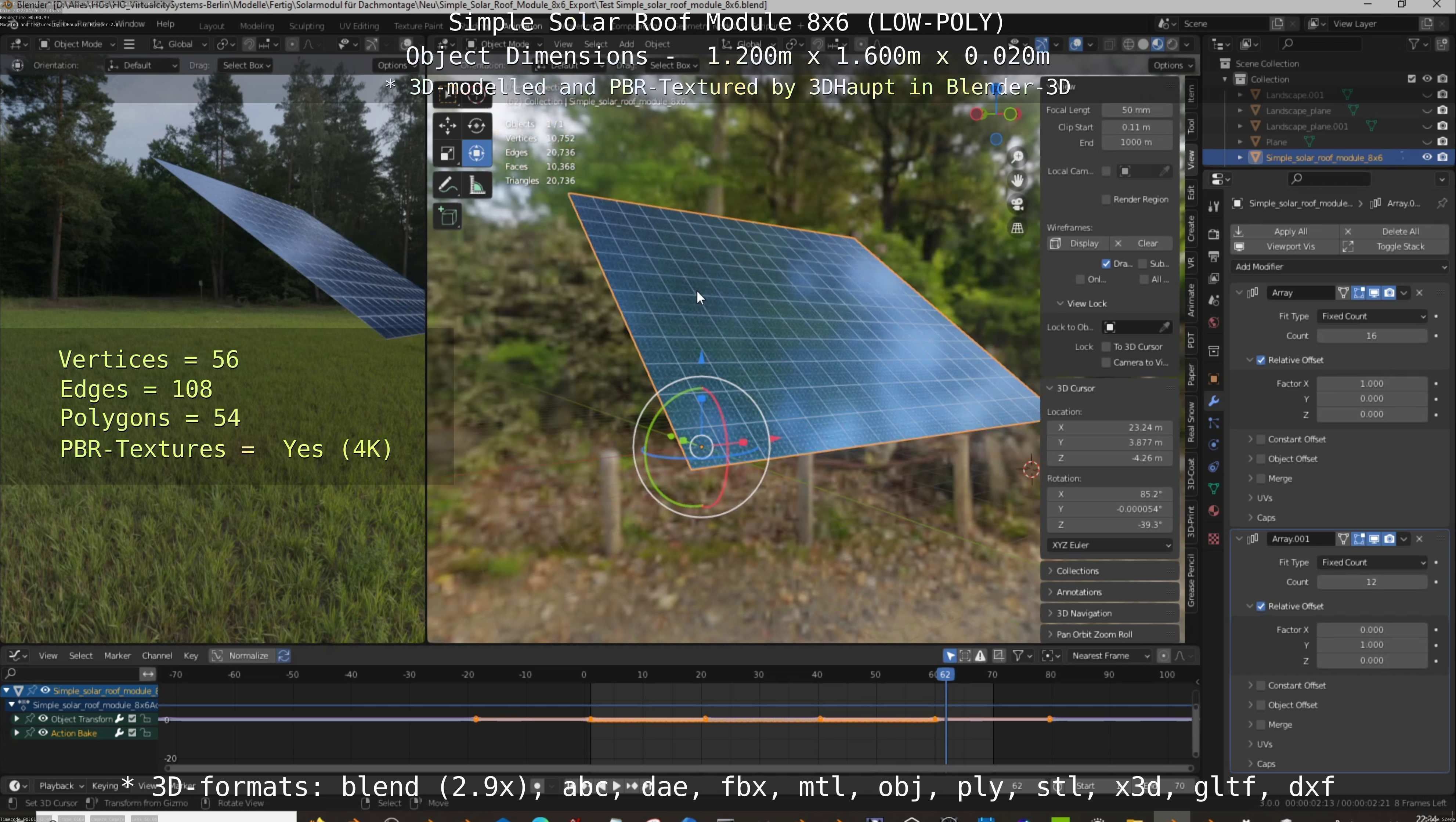 Simple Solar Roof Module 8x6 Low-poly 3D model_118