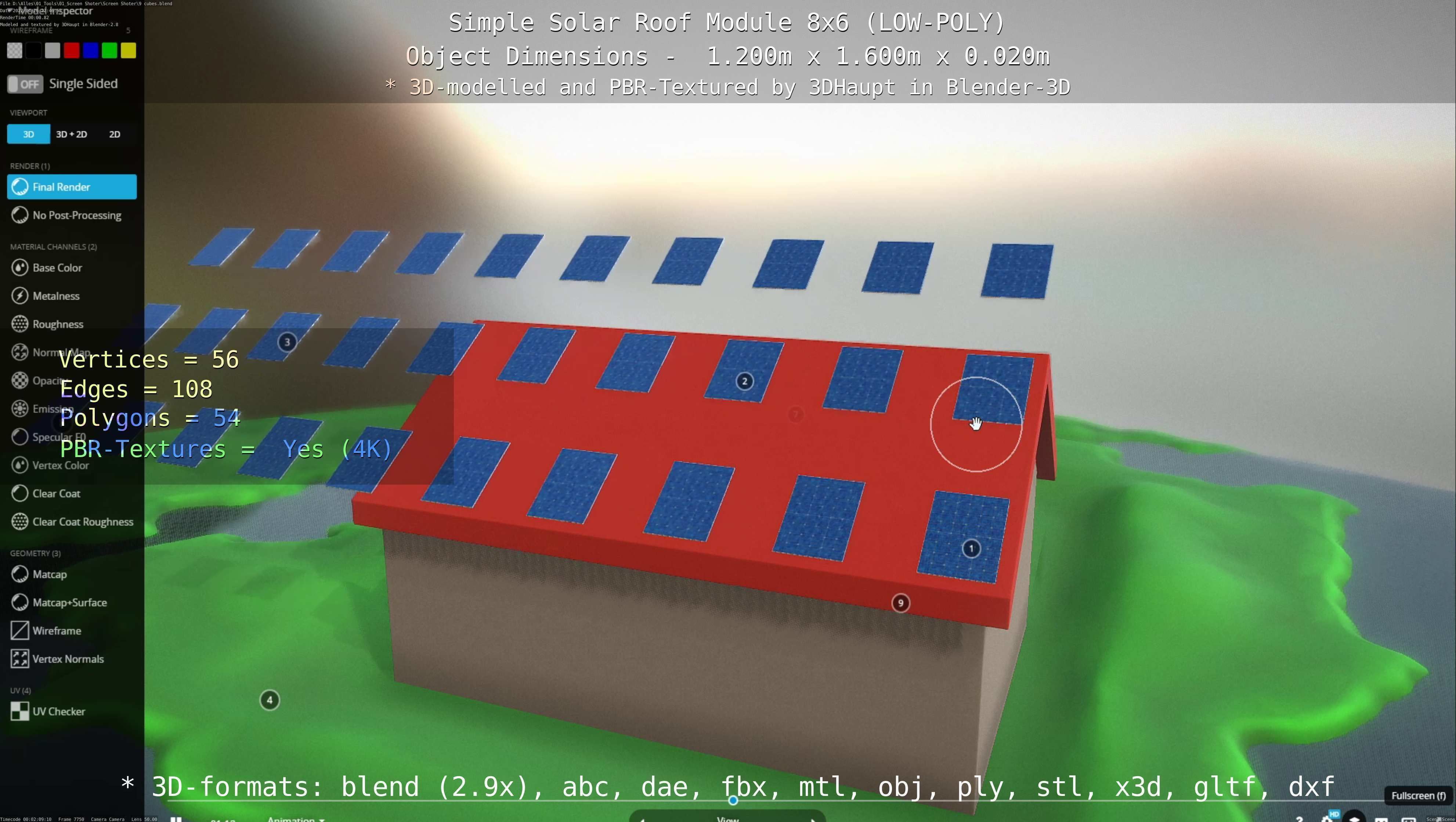 Simple Solar Roof Module 8x6 Low-poly 3D model_64