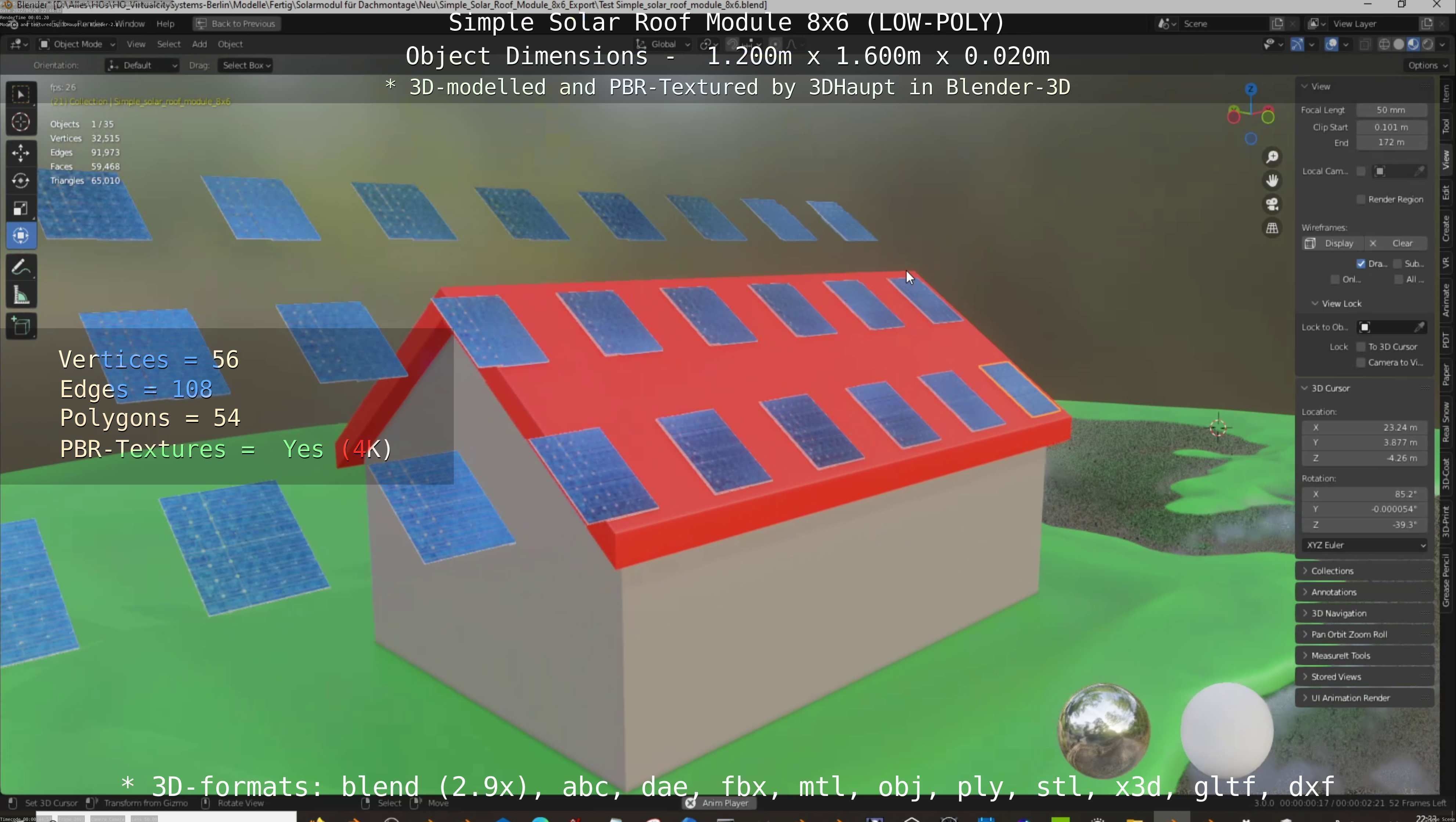 Simple Solar Roof Module 8x6 Low-poly 3D model_24