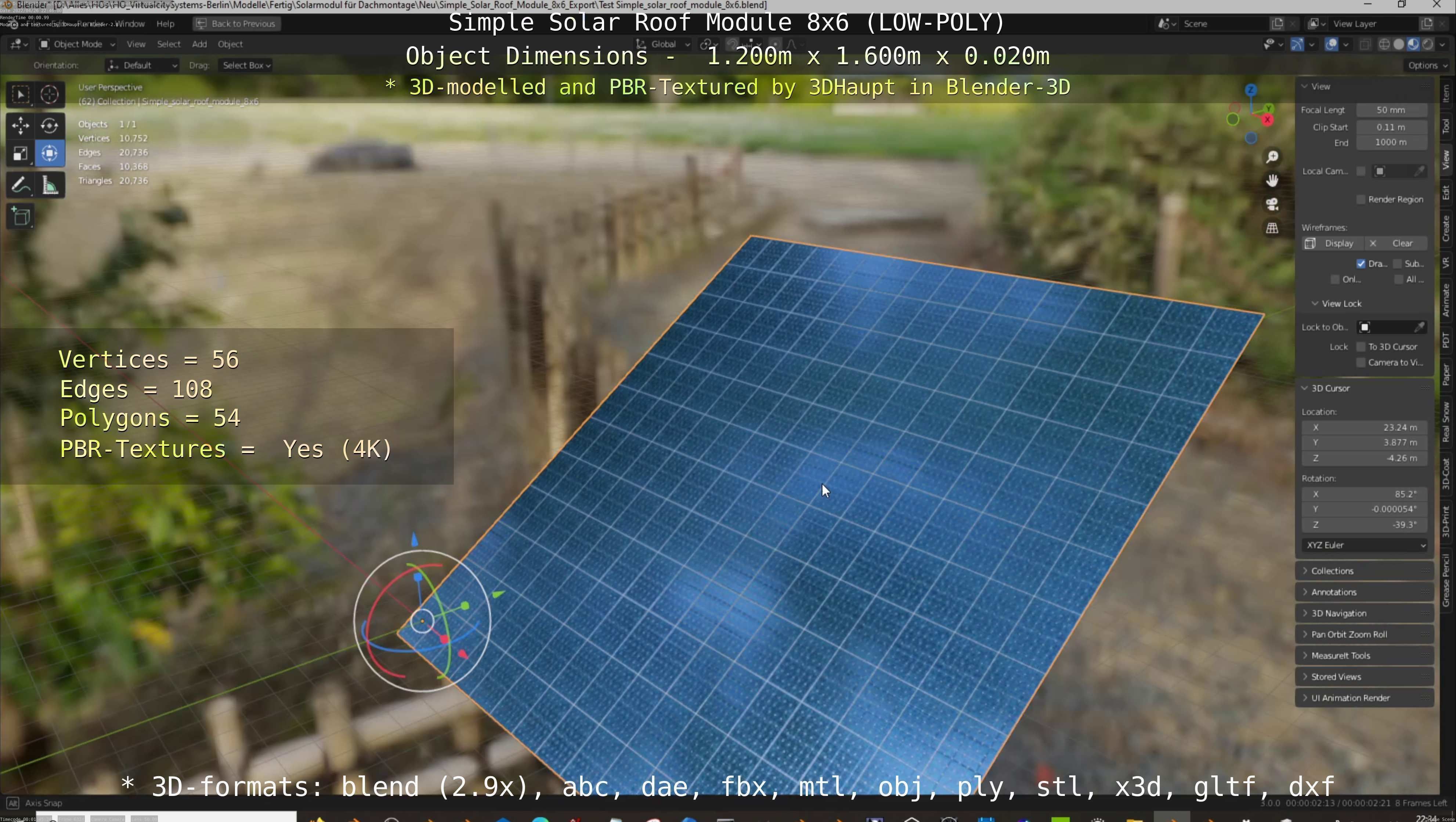 Simple Solar Roof Module 8x6 Low-poly 3D model_120