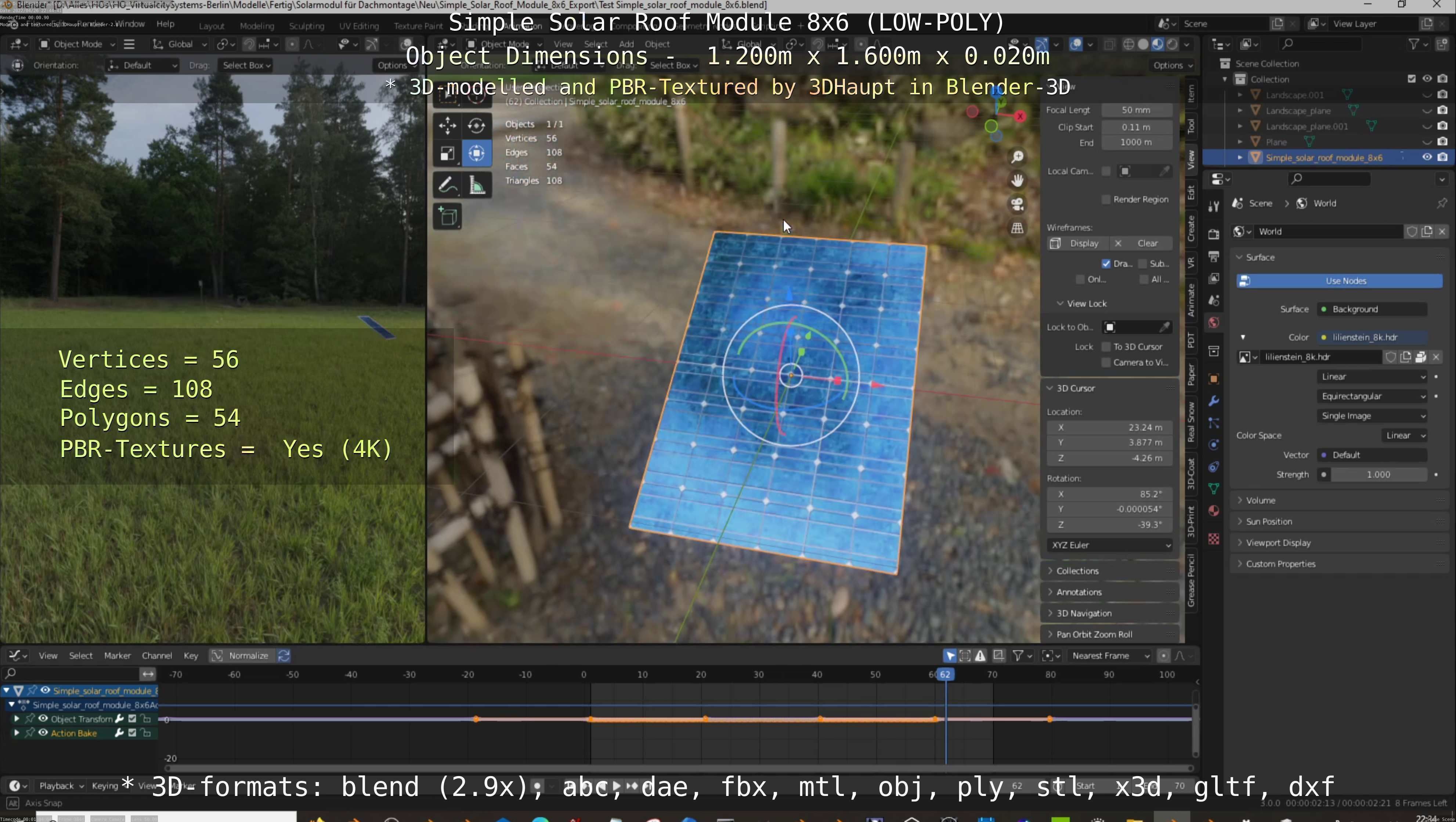 Simple Solar Roof Module 8x6 Low-poly 3D model_34