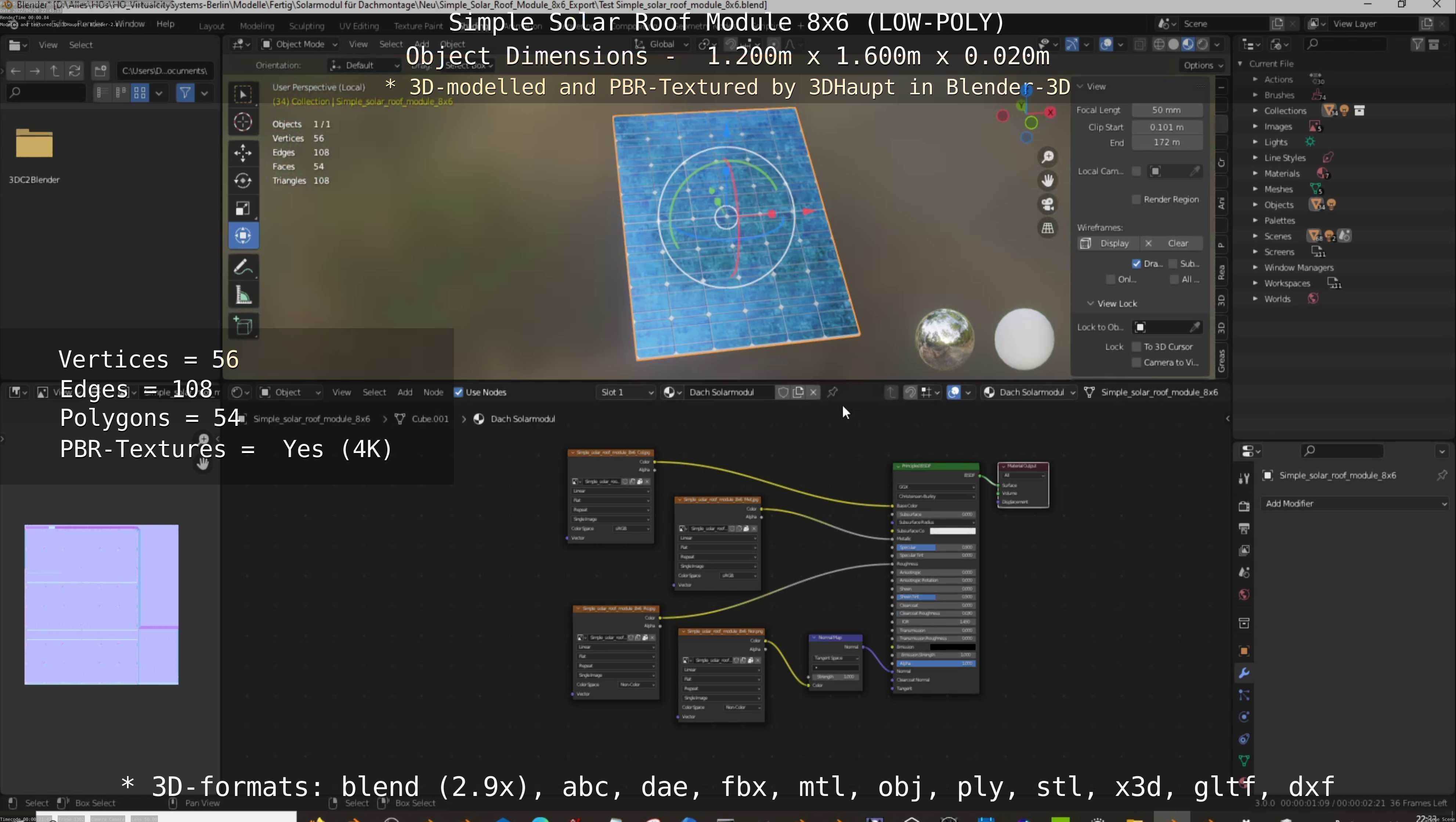 Simple Solar Roof Module 8x6 Low-poly 3D model_65