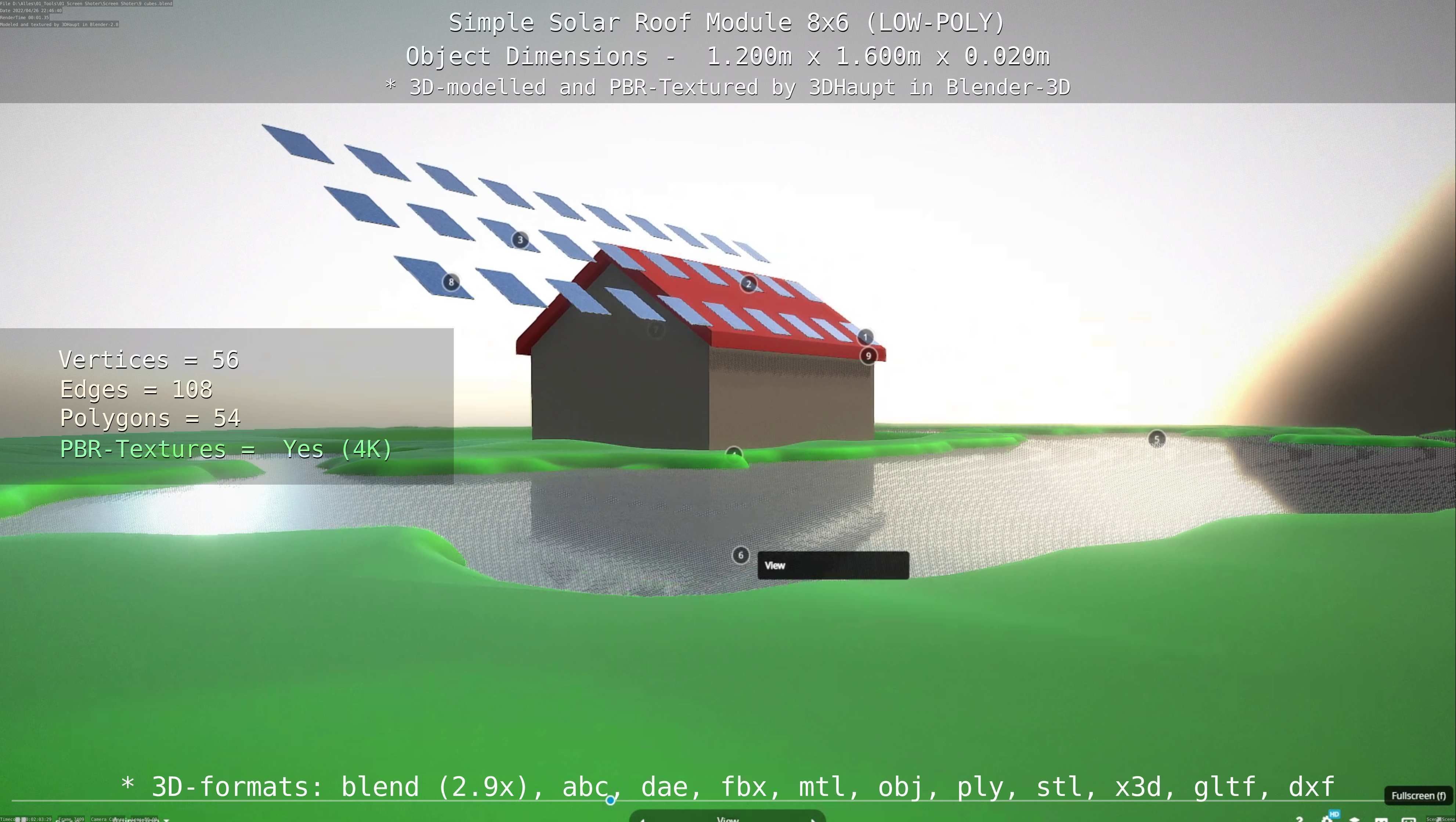 Simple Solar Roof Module 8x6 Low-poly 3D model_126