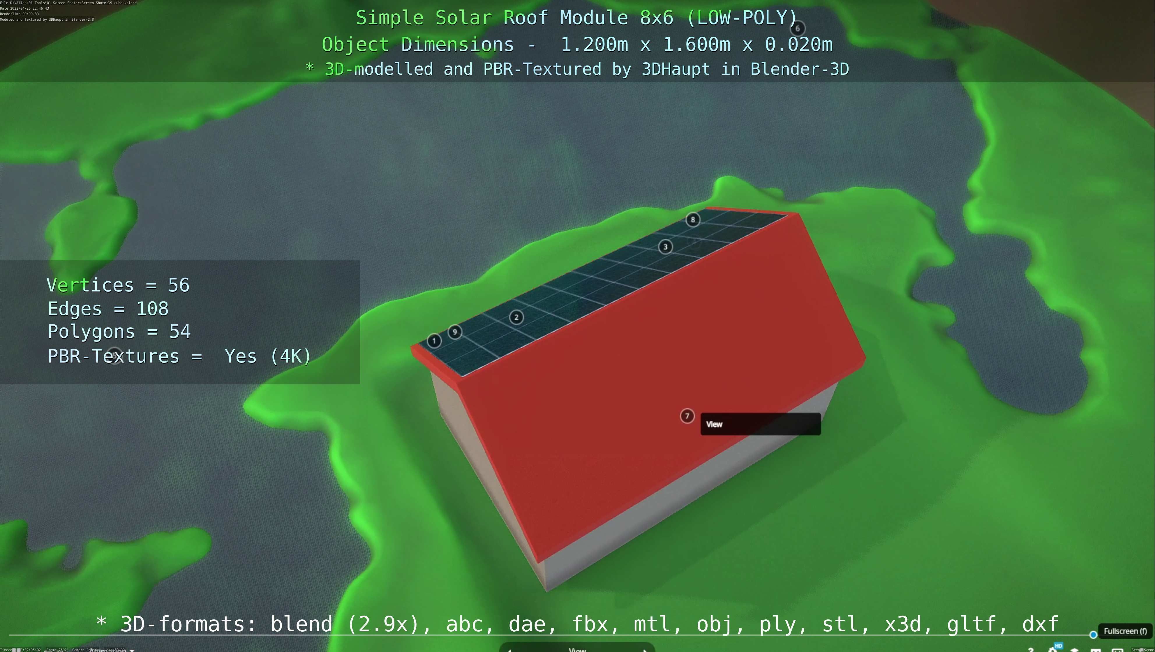 Simple Solar Roof Module 8x6 Low-poly 3D model_55