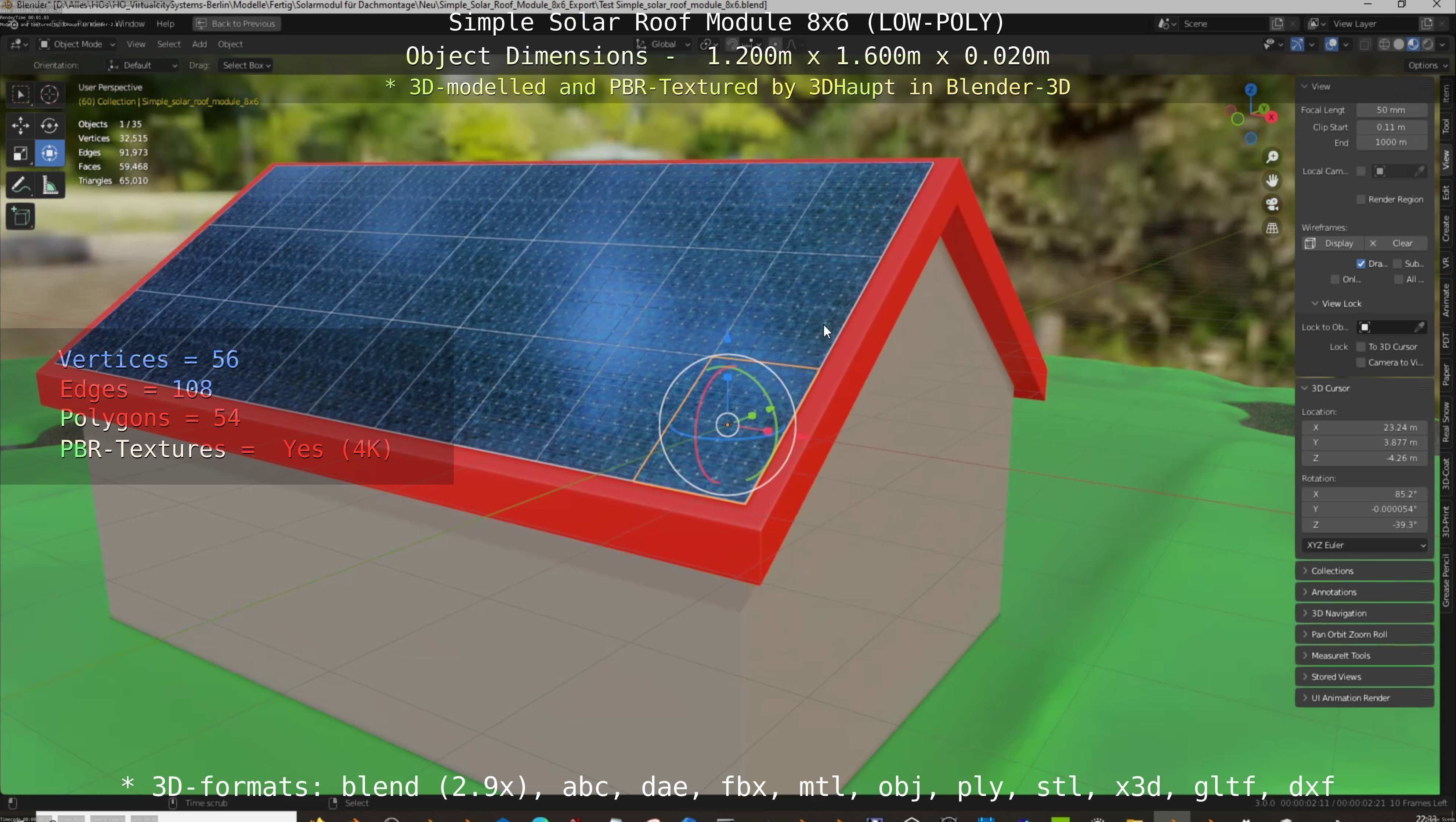 Simple Solar Roof Module 8x6 Low-poly 3D model_68