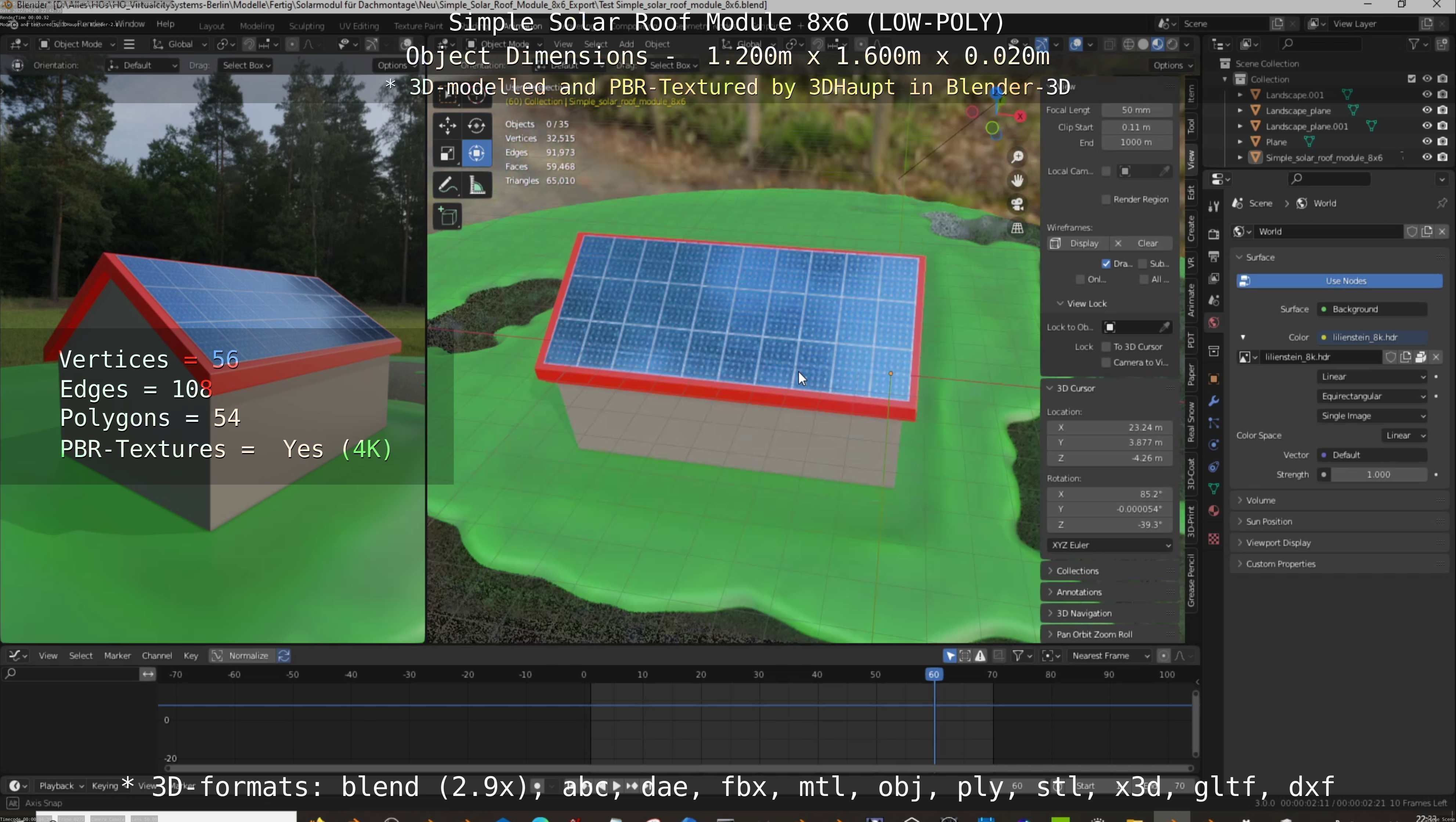 Simple Solar Roof Module 8x6 Low-poly 3D model_133