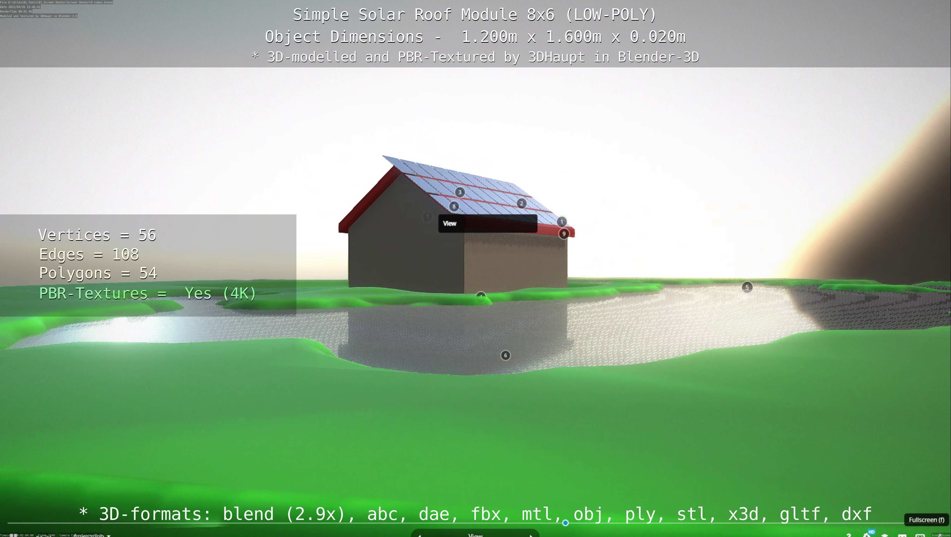 Simple Solar Roof Module 8x6 Low-poly 3D model_70