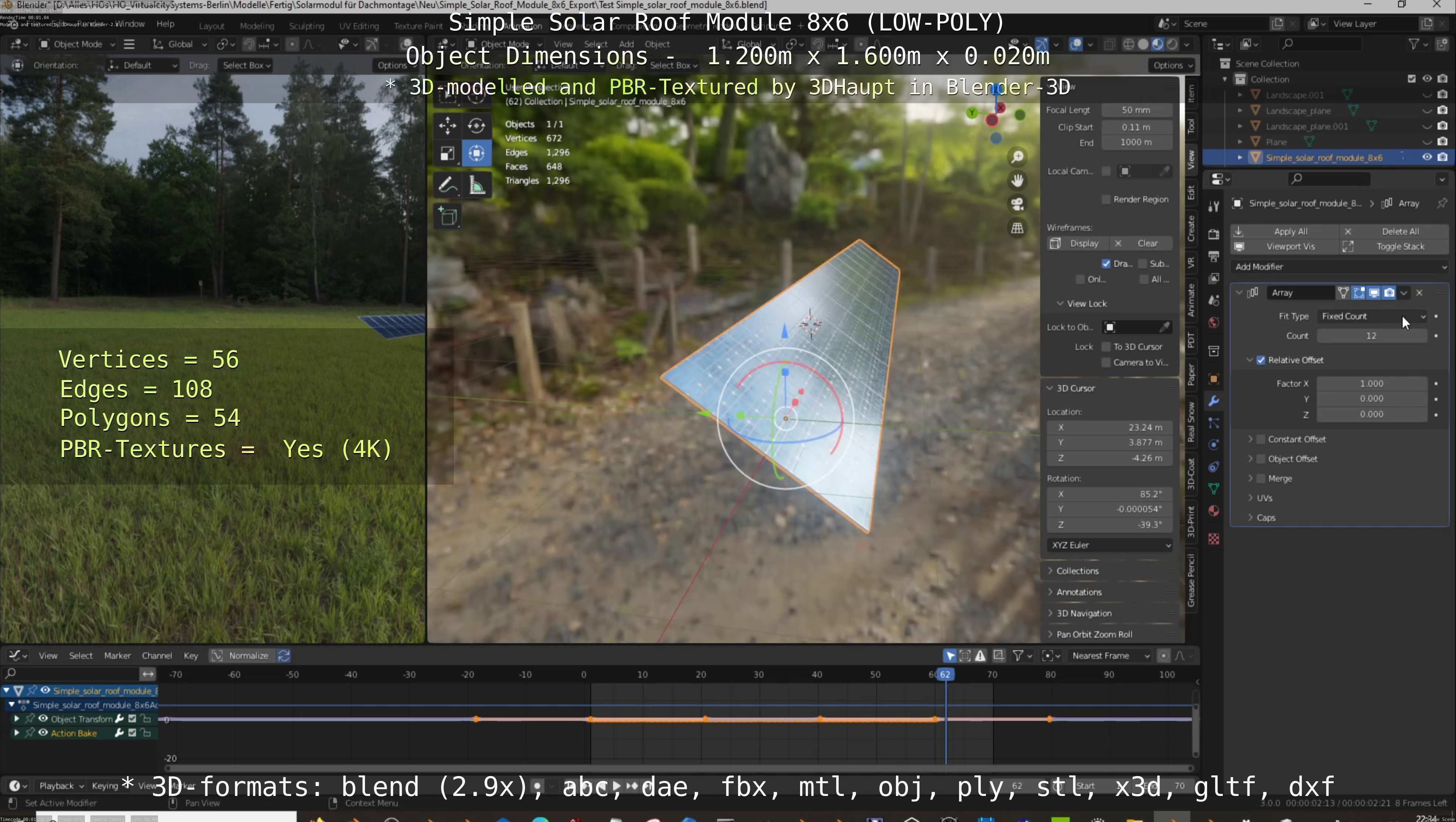Simple Solar Roof Module 8x6 Low-poly 3D model_100