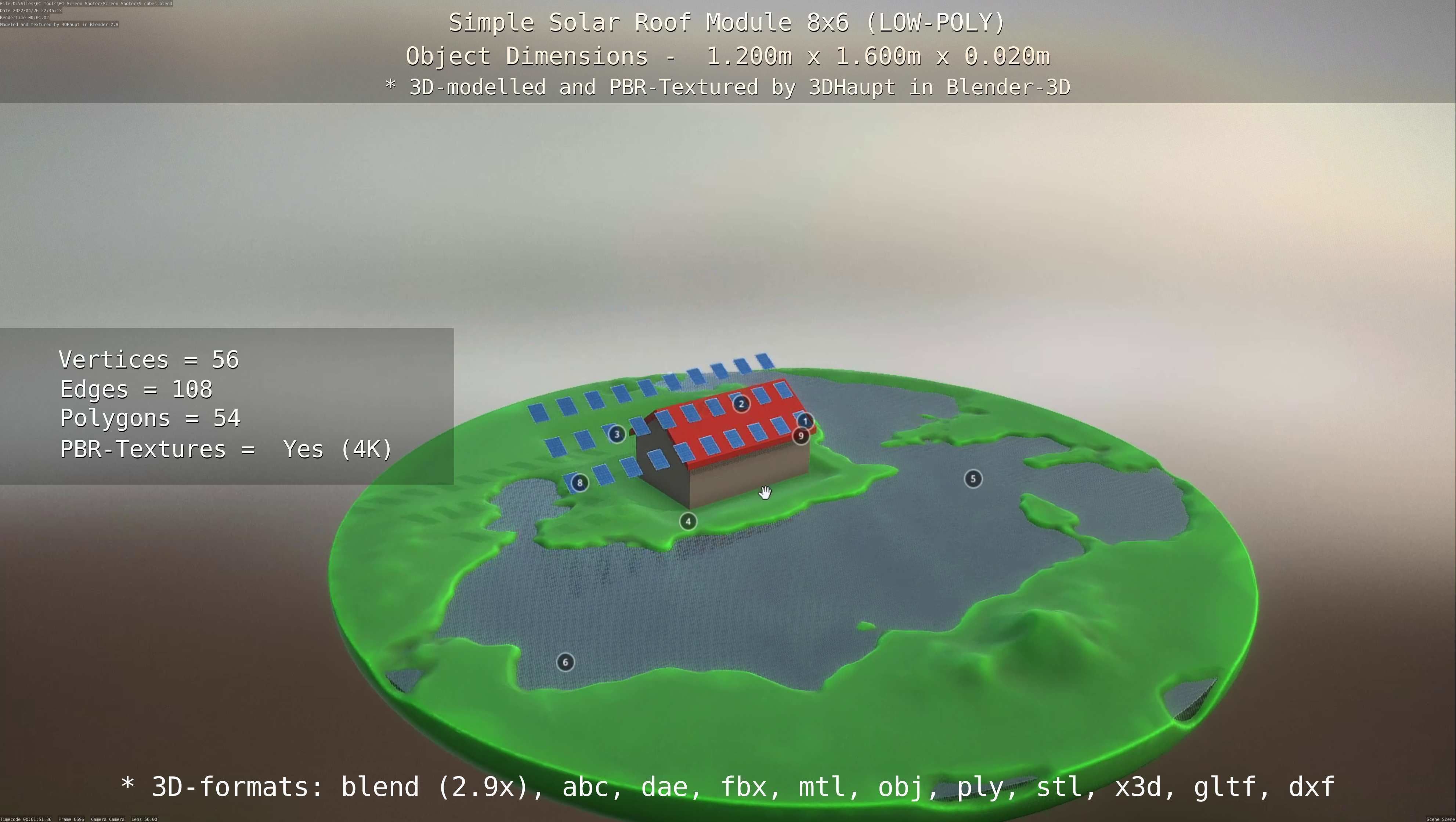 Simple Solar Roof Module 8x6 Low-poly 3D model_119