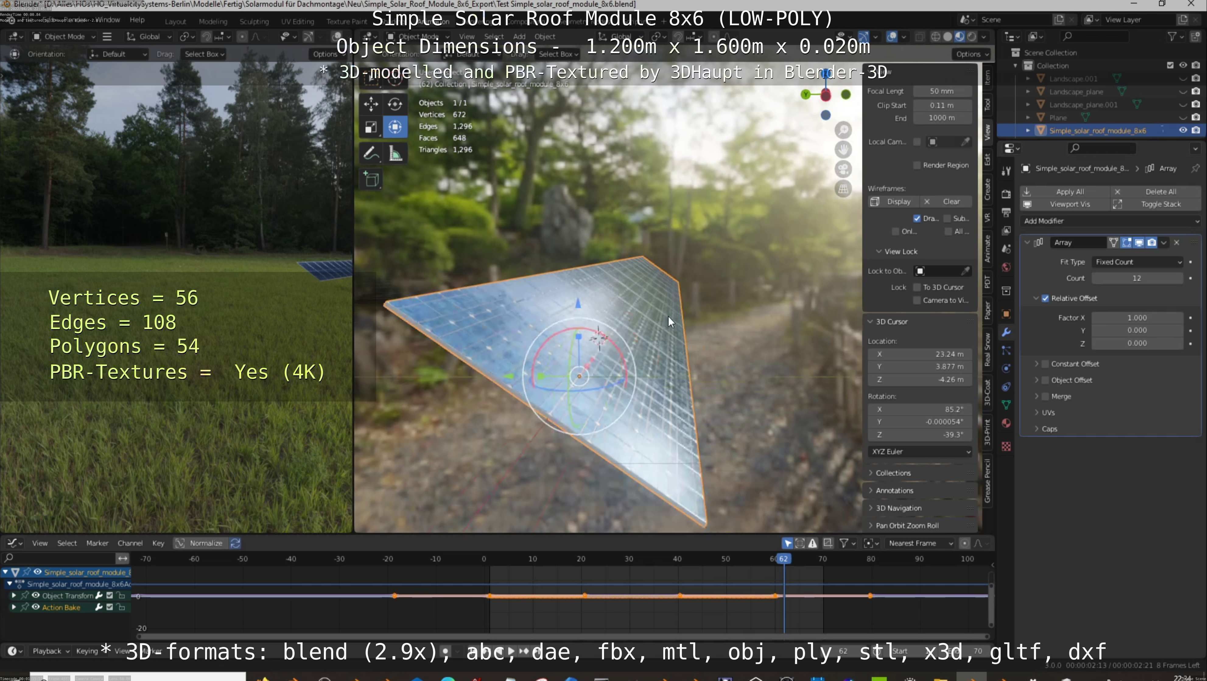 Simple Solar Roof Module 8x6 Low-poly 3D model_39