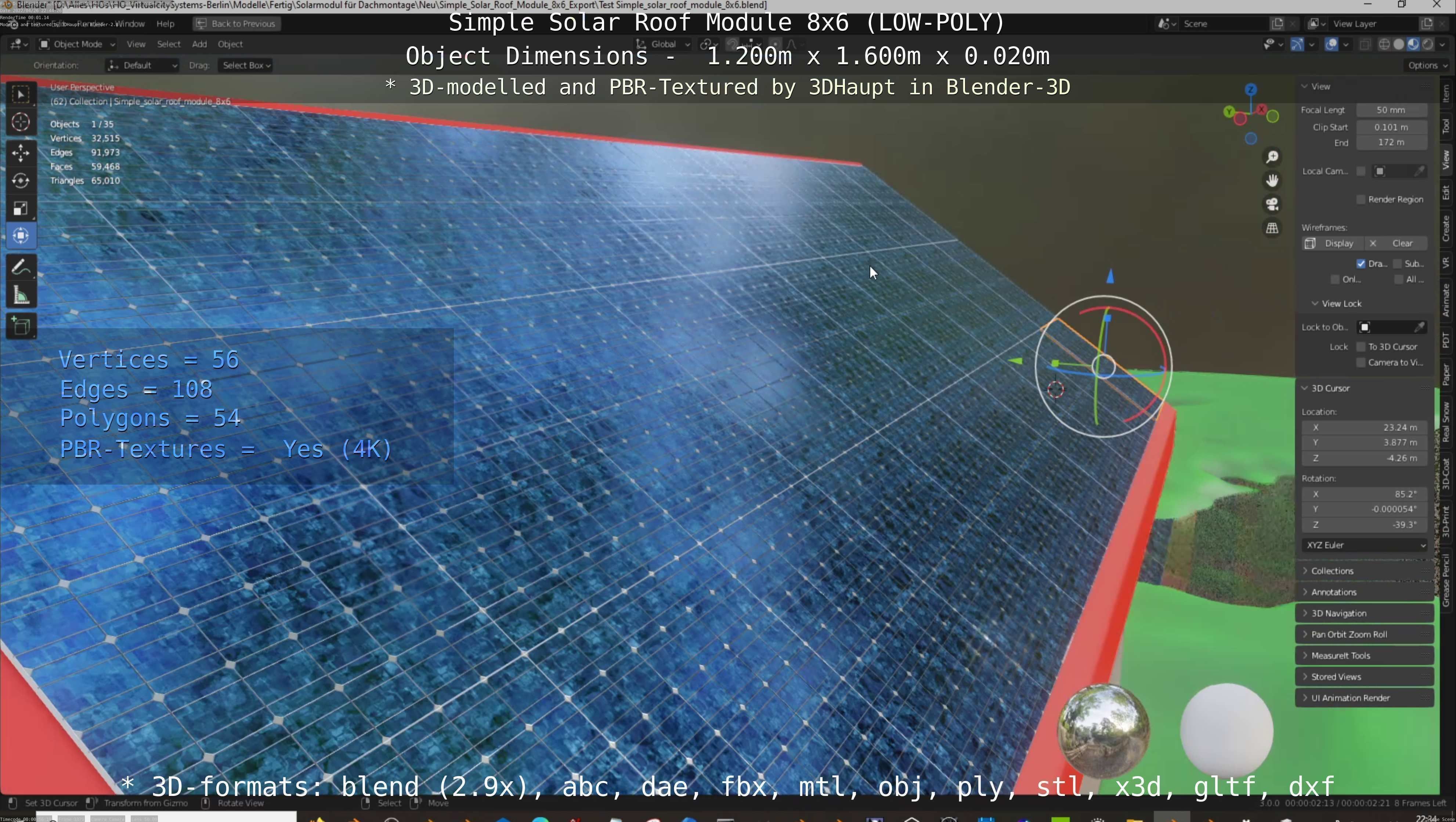 Simple Solar Roof Module 8x6 Low-poly 3D model_30