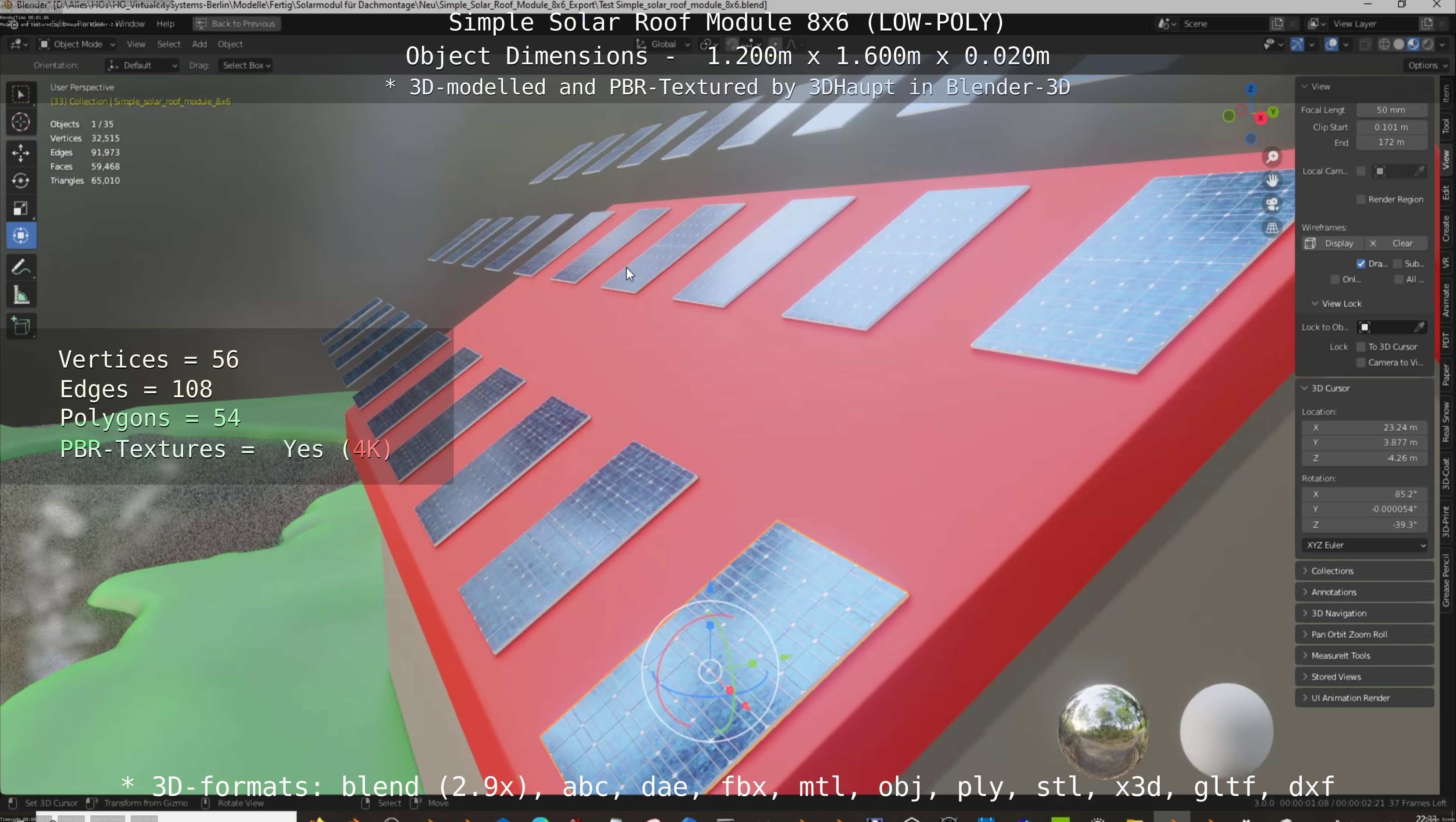 Simple Solar Roof Module 8x6 Low-poly 3D model_27