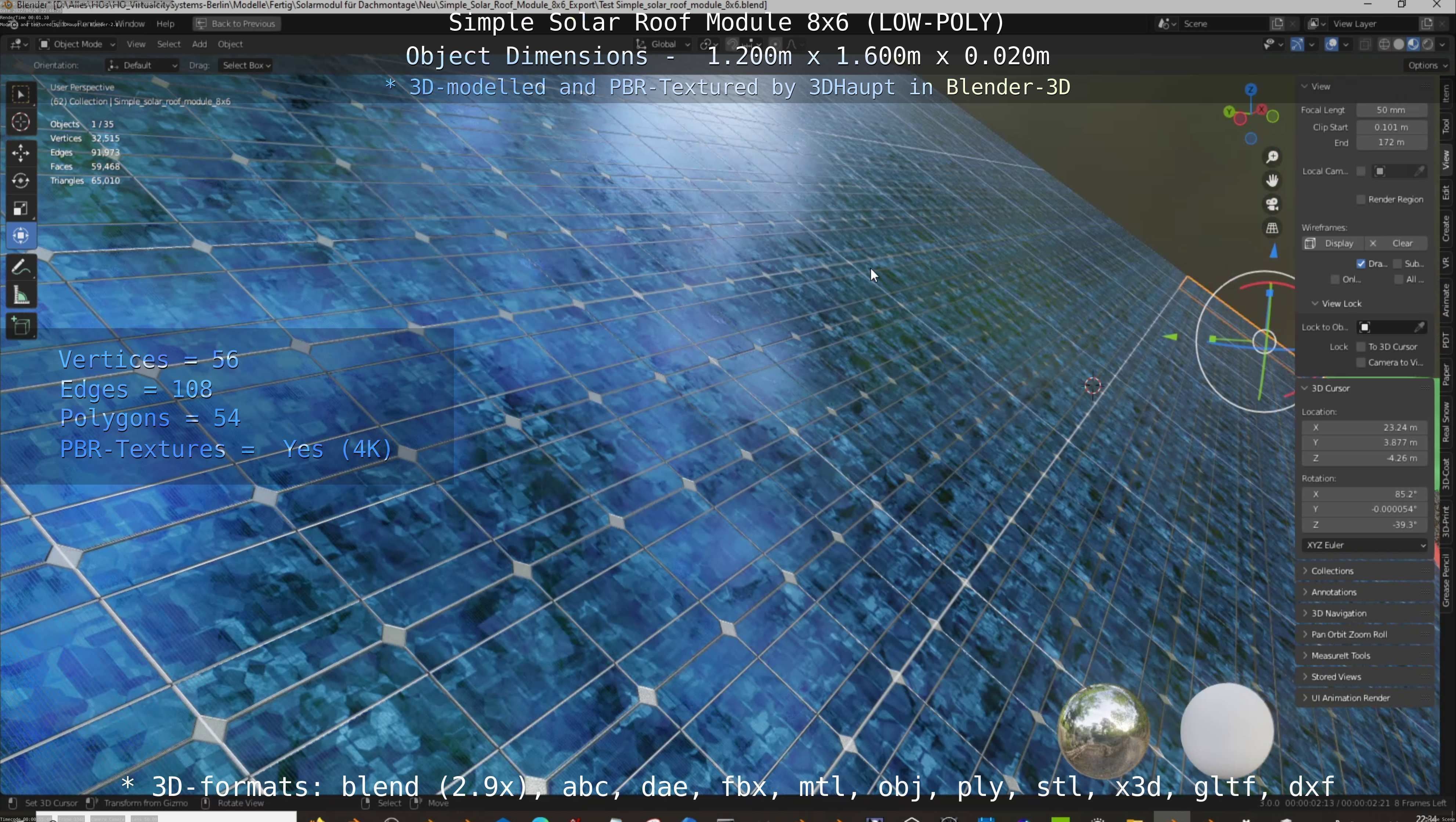 Simple Solar Roof Module 8x6 Low-poly 3D model_77
