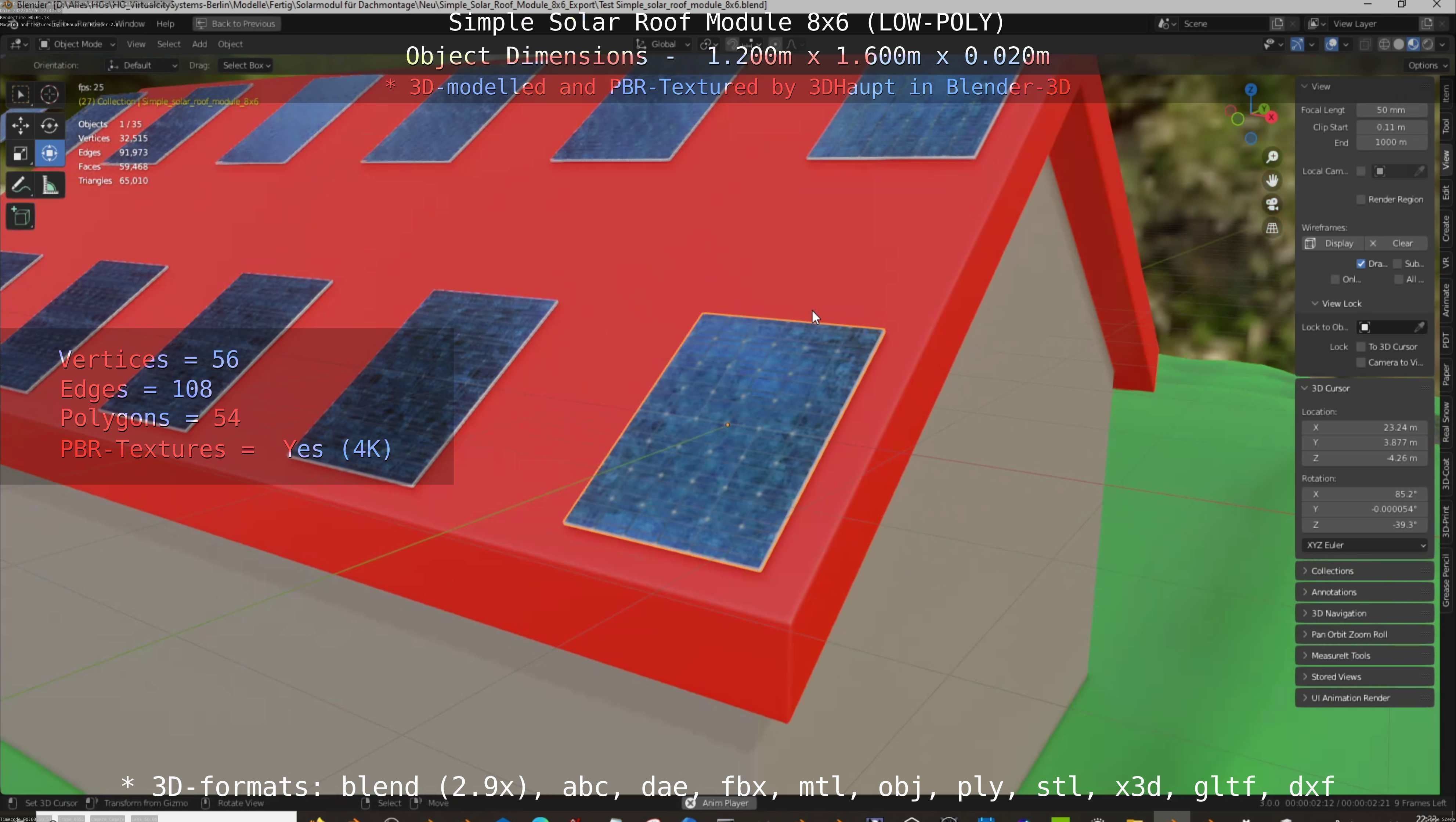Simple Solar Roof Module 8x6 Low-poly 3D model_145