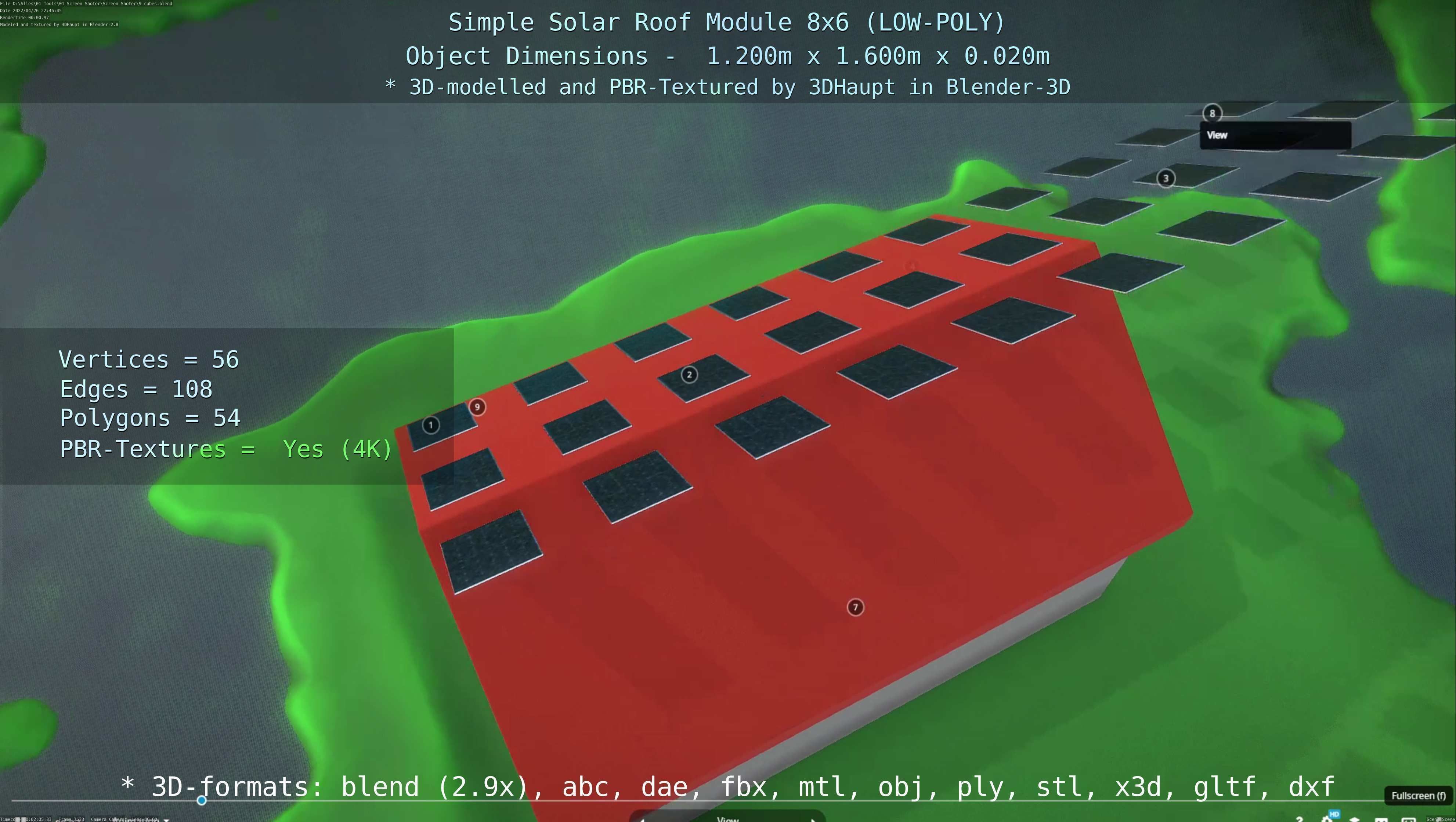 Simple Solar Roof Module 8x6 Low-poly 3D model_127