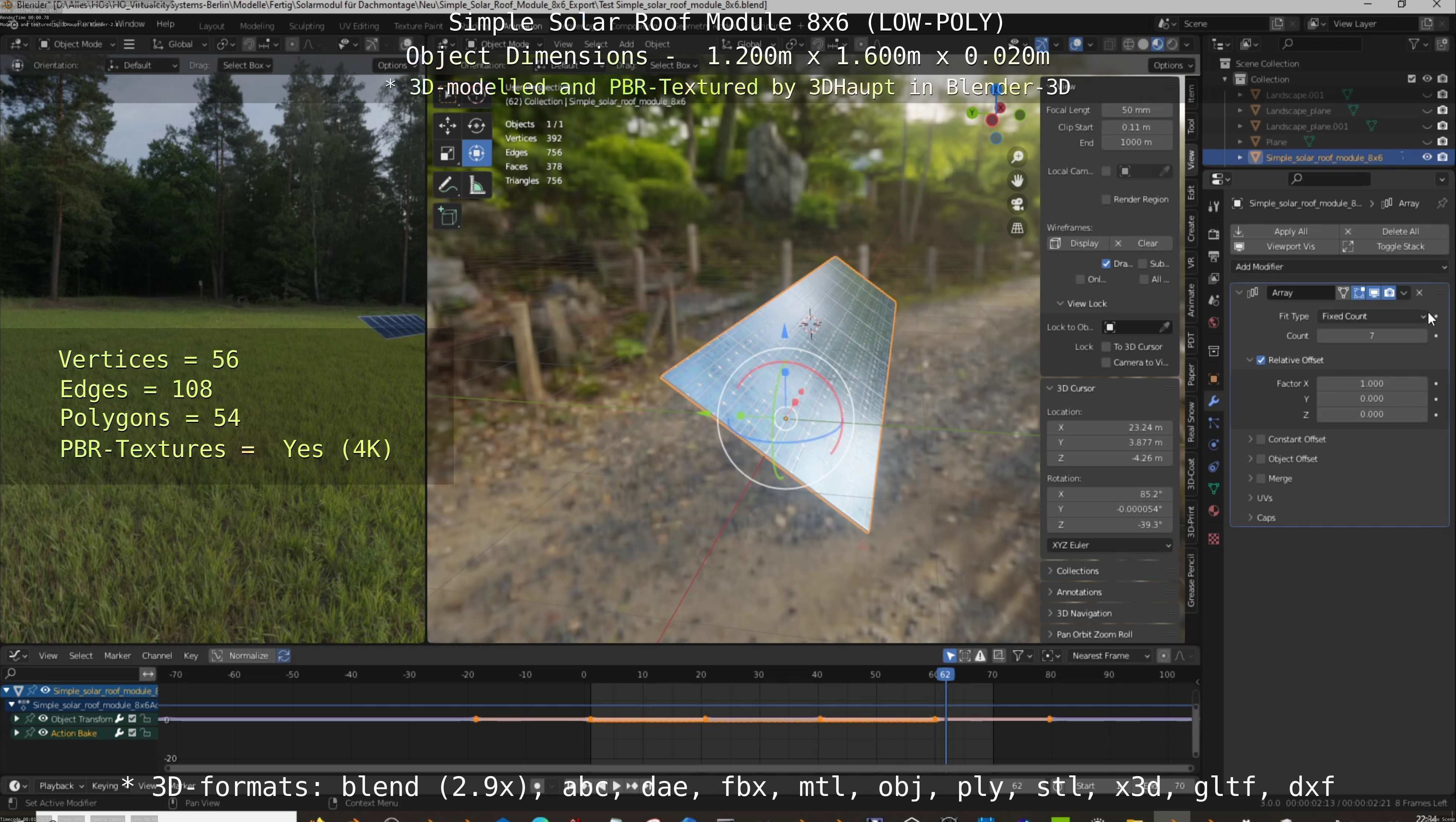 Simple Solar Roof Module 8x6 Low-poly 3D model_98