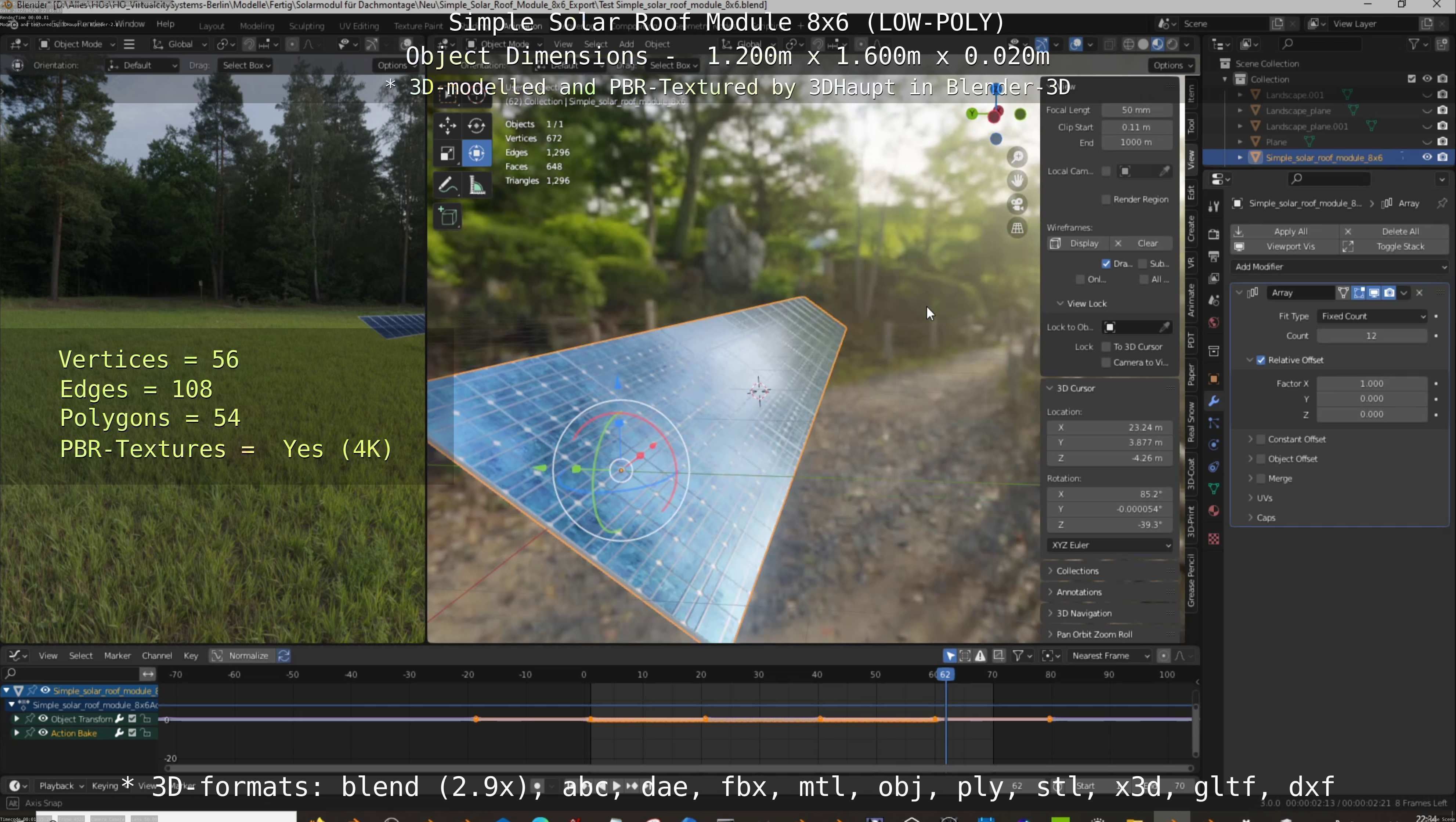 Simple Solar Roof Module 8x6 Low-poly 3D model_91