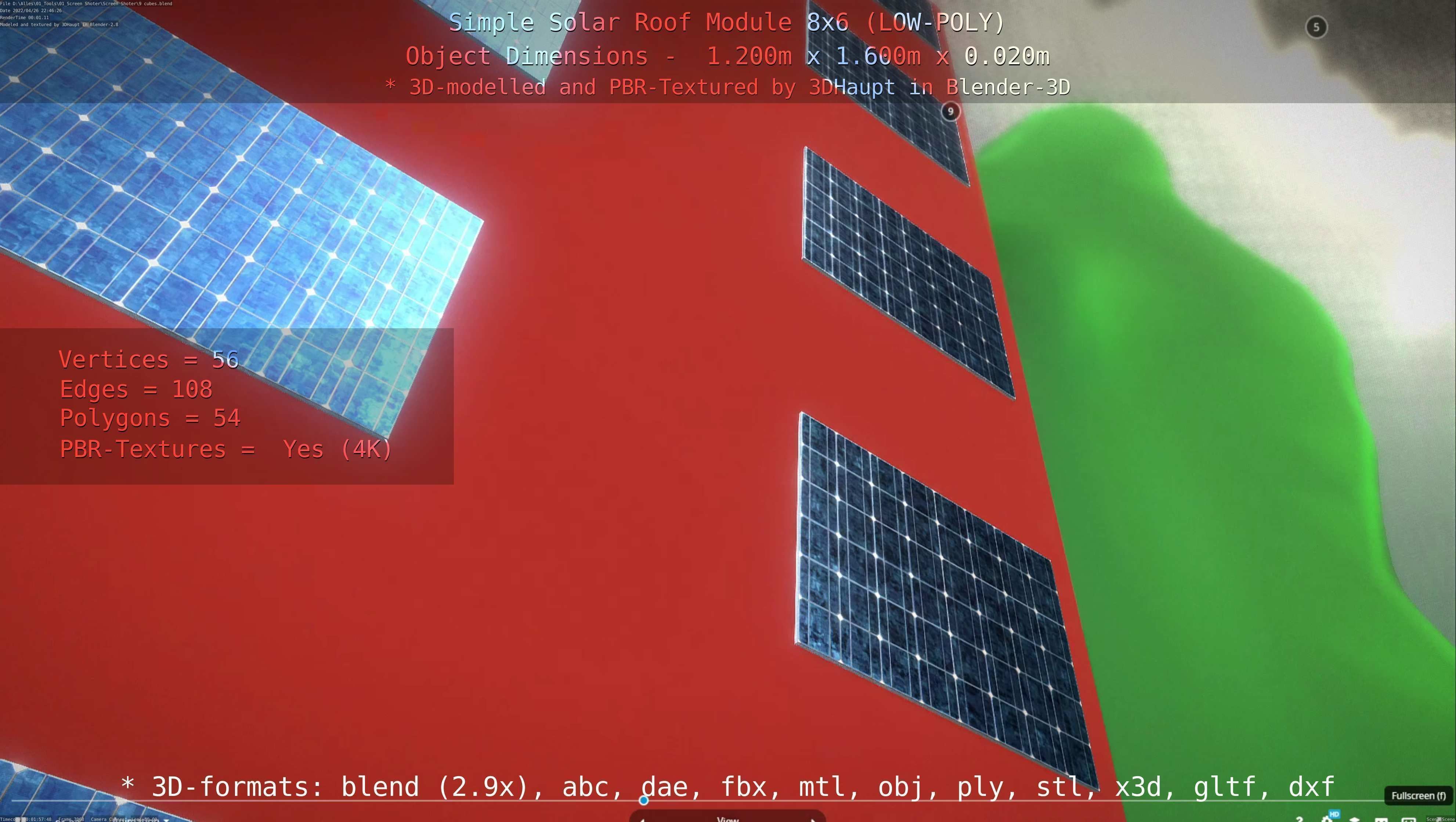 Simple Solar Roof Module 8x6 Low-poly 3D model_79