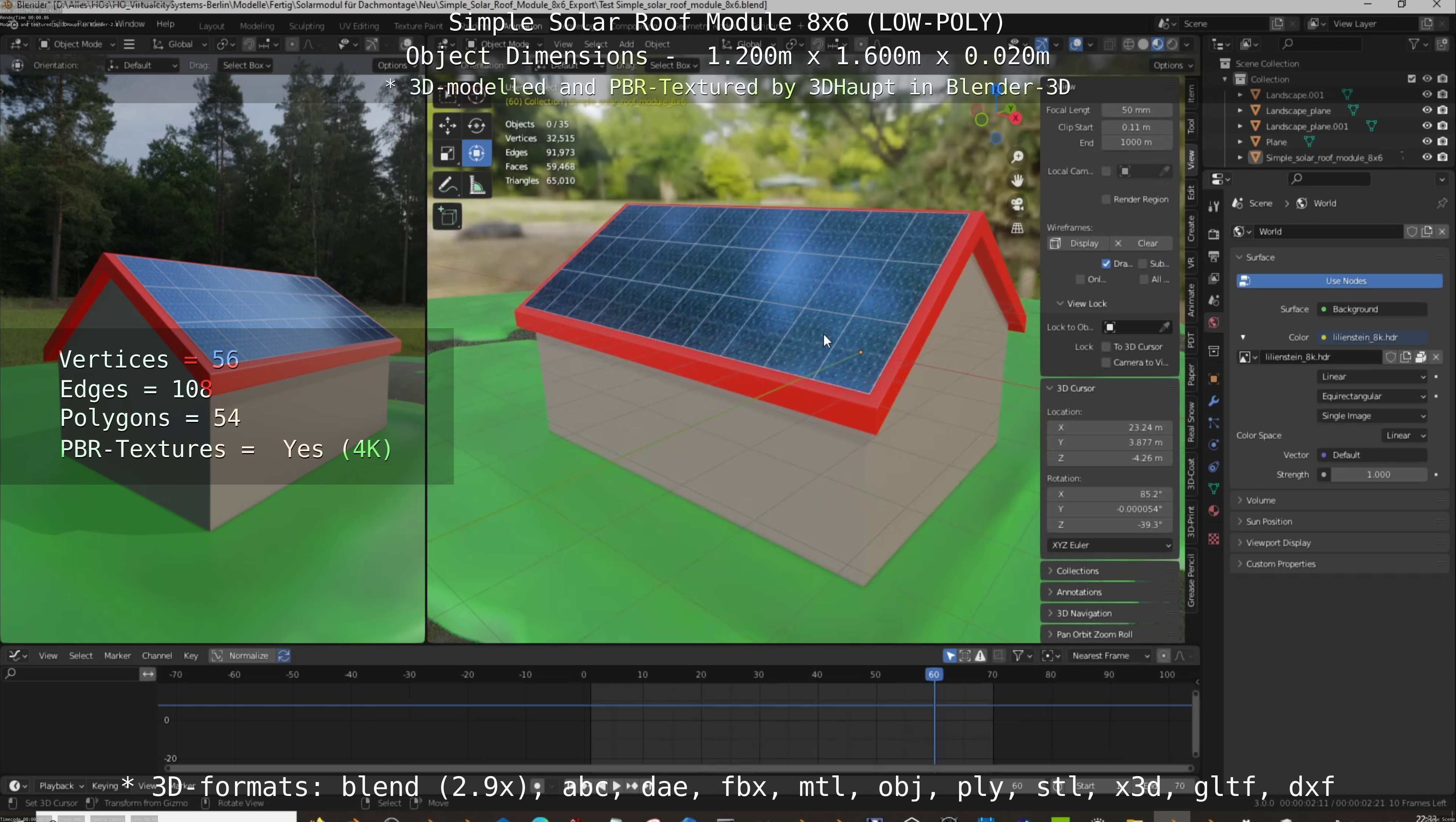 Simple Solar Roof Module 8x6 Low-poly 3D model_138