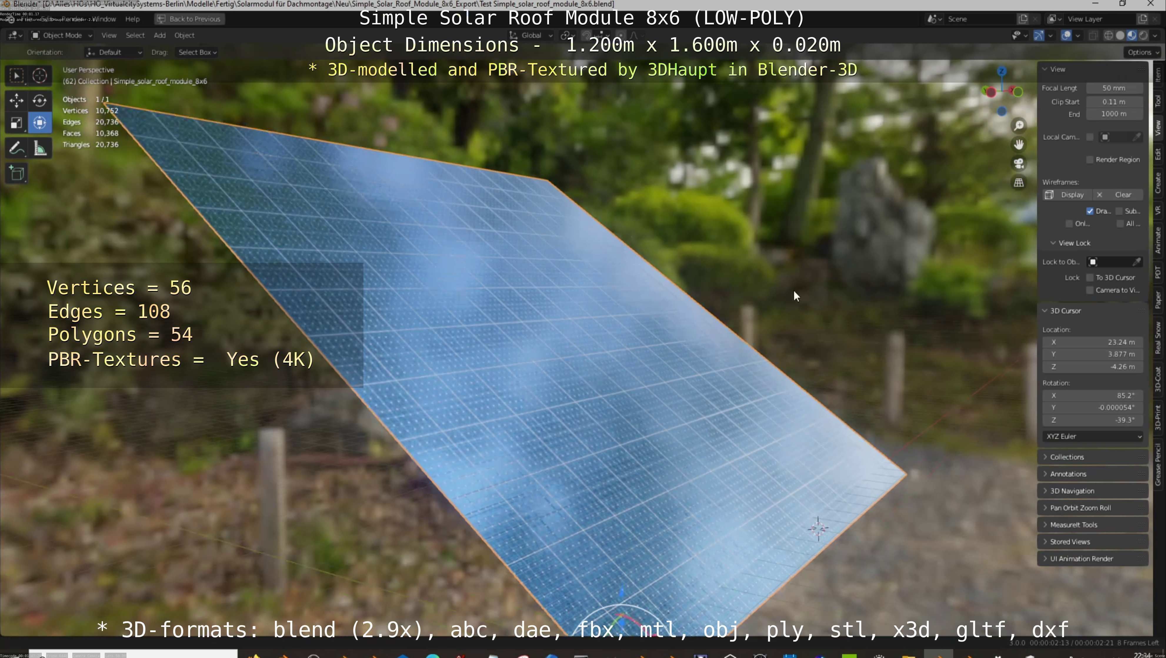 Simple Solar Roof Module 8x6 Low-poly 3D model_117