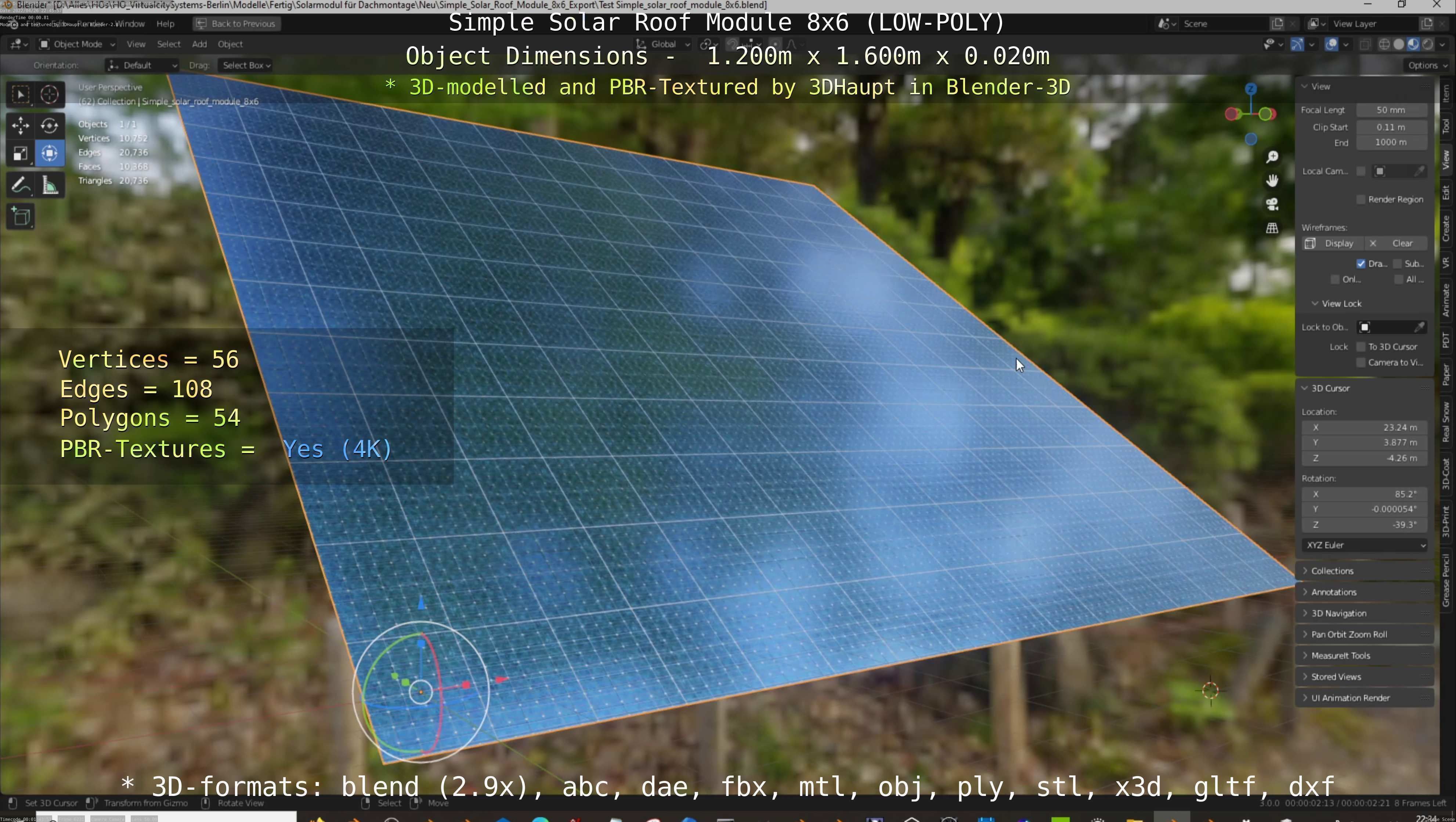 Simple Solar Roof Module 8x6 Low-poly 3D model_49