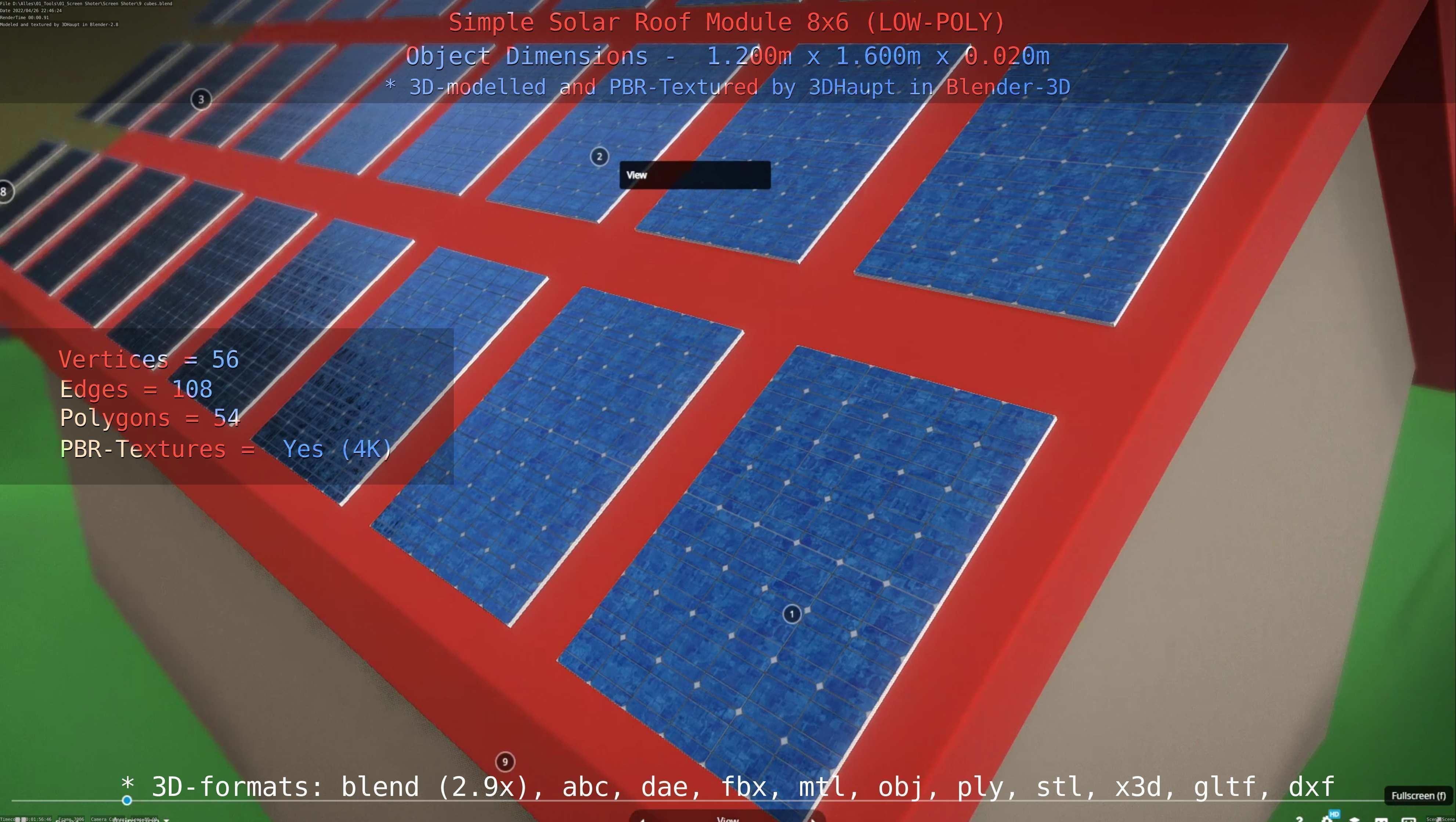 Simple Solar Roof Module 8x6 Low-poly 3D model_124