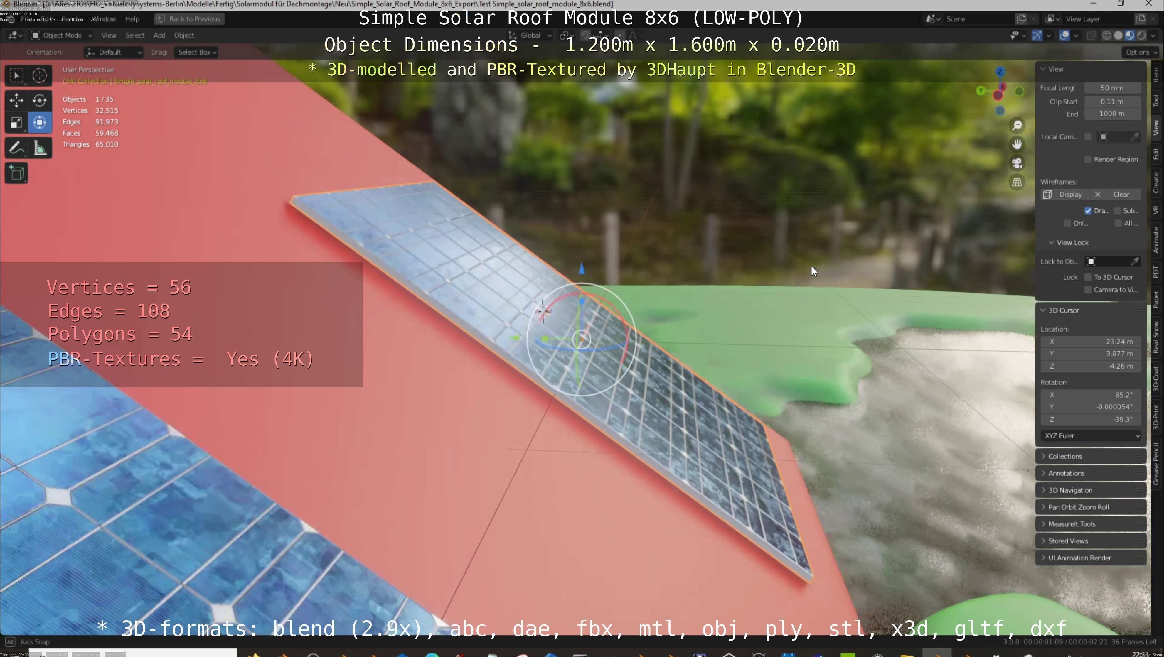 Simple Solar Roof Module 8x6 Low-poly 3D model_143