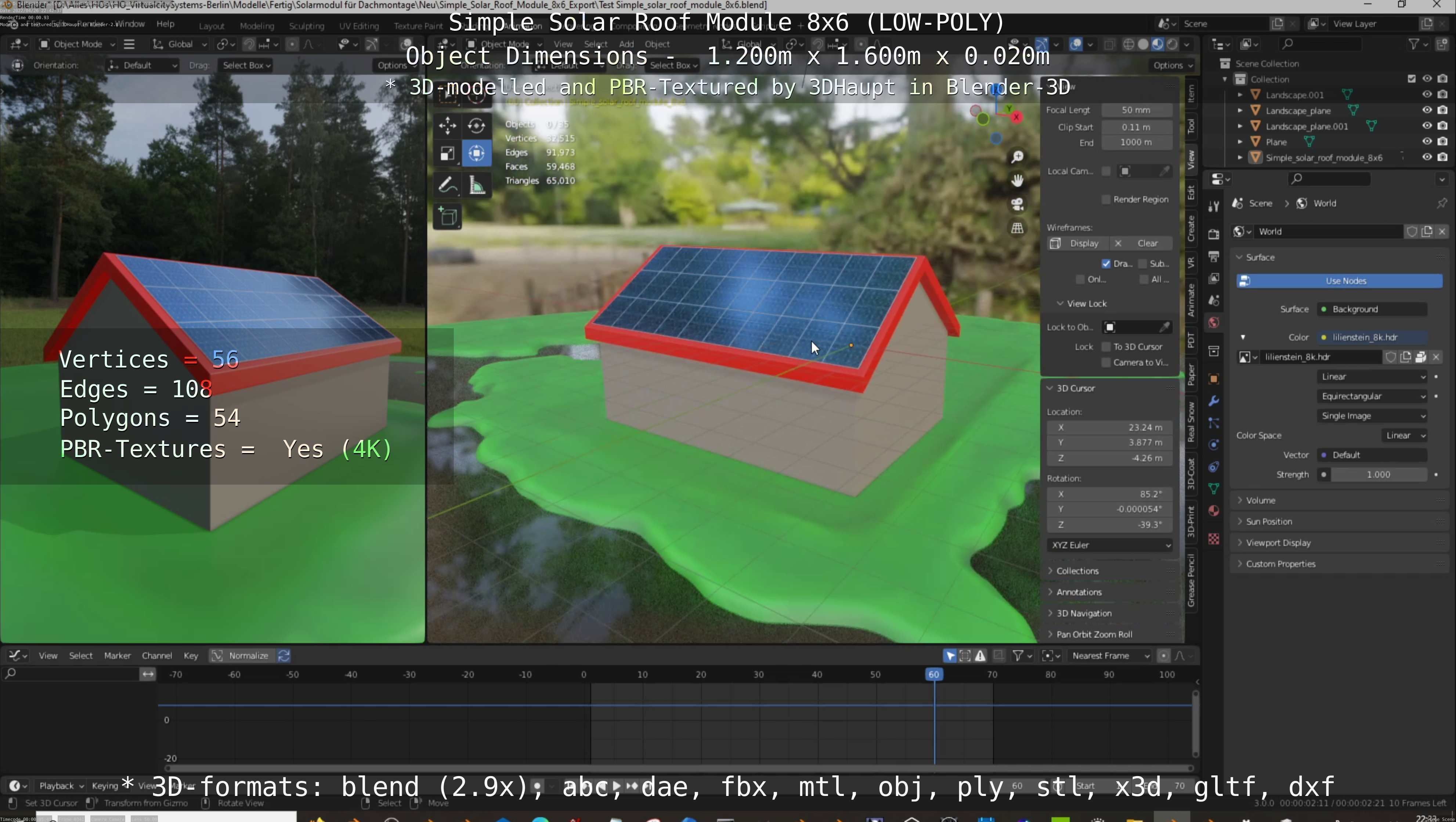 Simple Solar Roof Module 8x6 Low-poly 3D model_136
